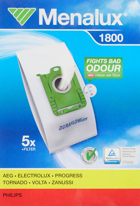 Menalux 1800 - 5 Duraflow Fresh vacuum bags with odor neutralization, compatible with s-Bag, UltraSilencer, ClassicSilence.