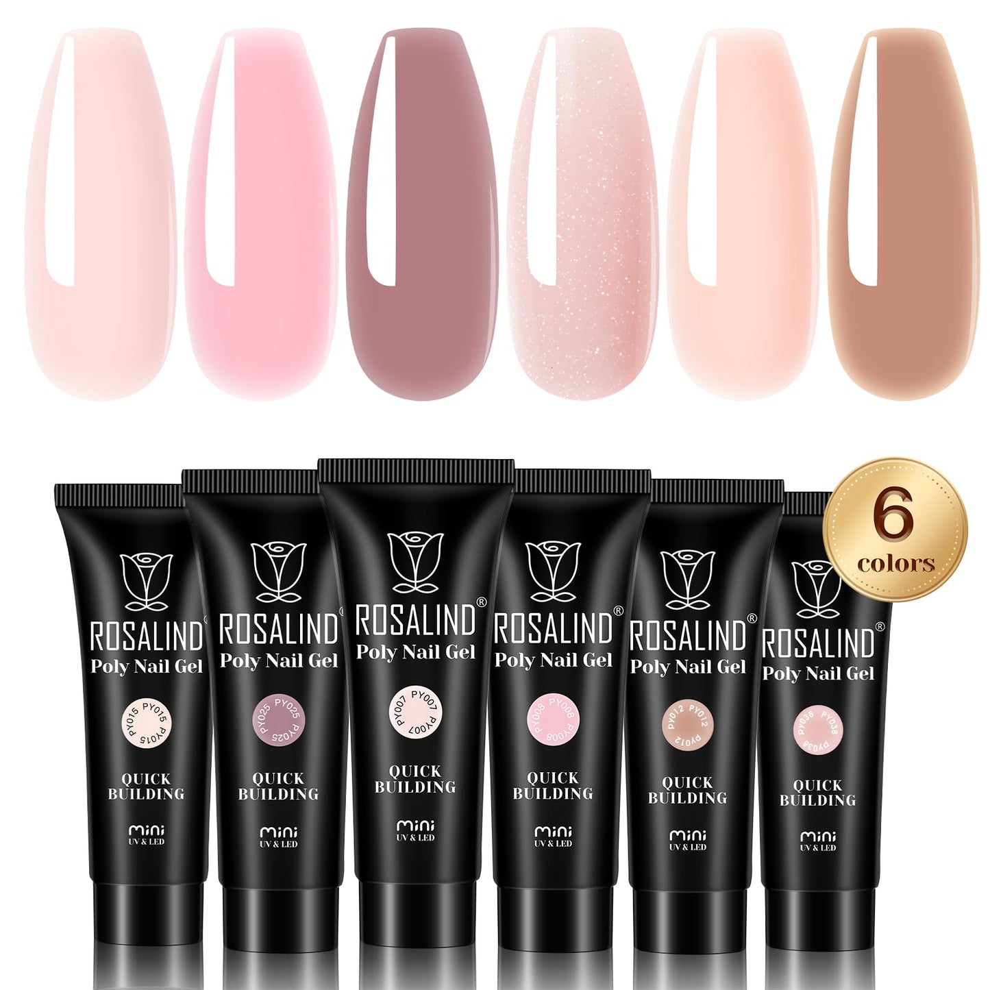 Poly gels nagiem ROSALIND UV nagu pagarināšanas gels 6 krāsas 10ml