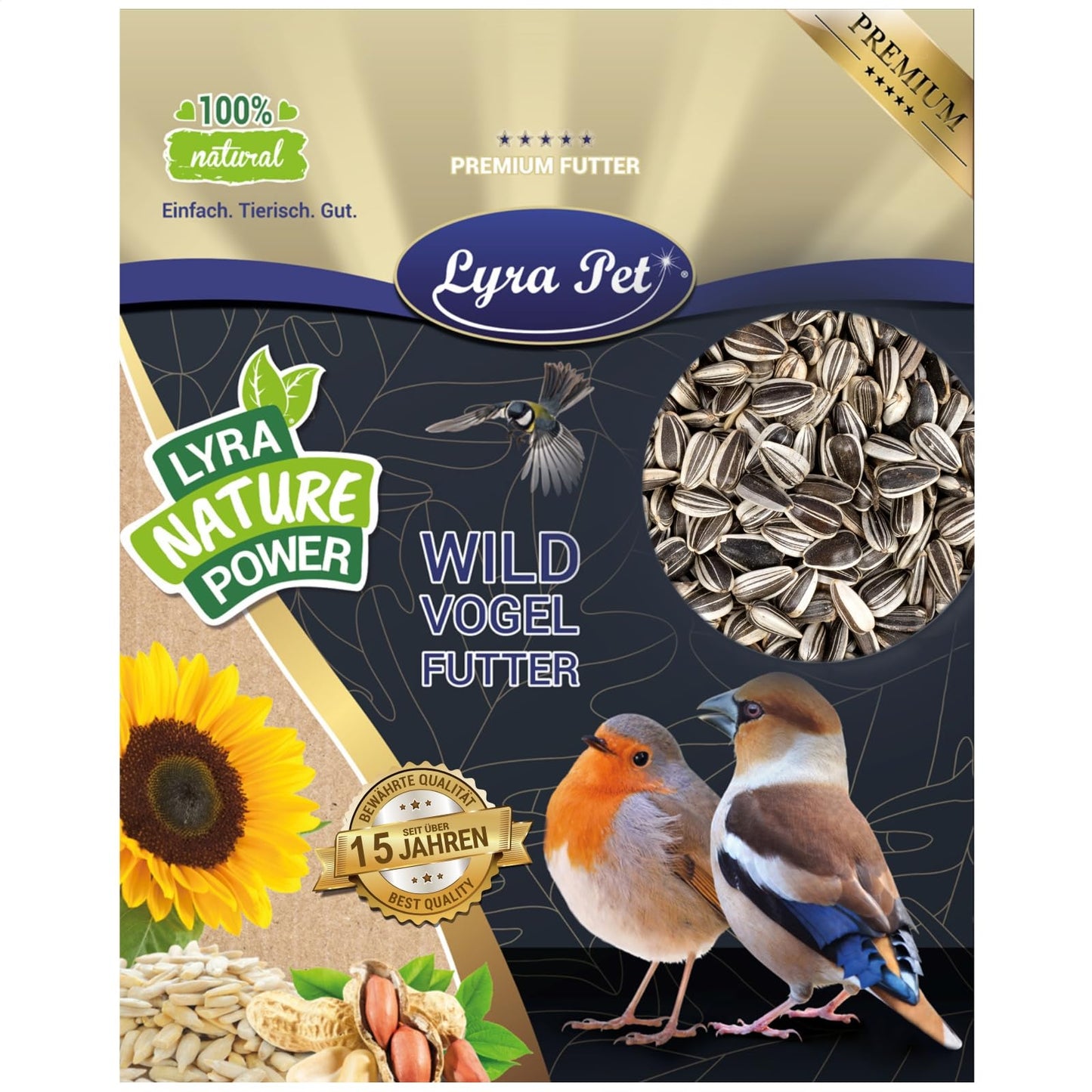 Putnu barība Lyra Pet® 25 kg svītrainas saulespuķu sēklas savvaļas putniem