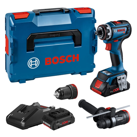 Bosch Professional 18V skrūvgriezis GSR 18V-90 FC - FlexiClick sistēma, 2x ProCORE18V 4.0Ah akumulatori, ātrā lādētājs.