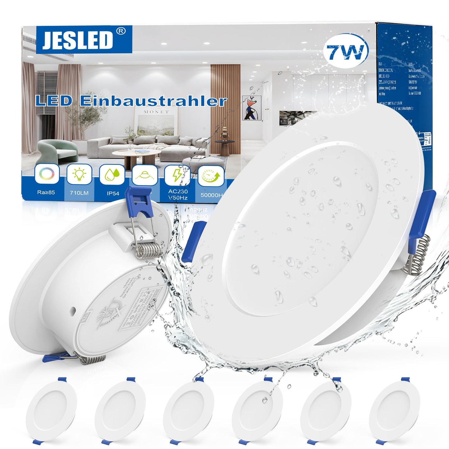 Iebūvējamie LED prožektori BOJIM, IP65, 230V, vannas istabai, 60mm - 75mm, energoefektivitātes klase C