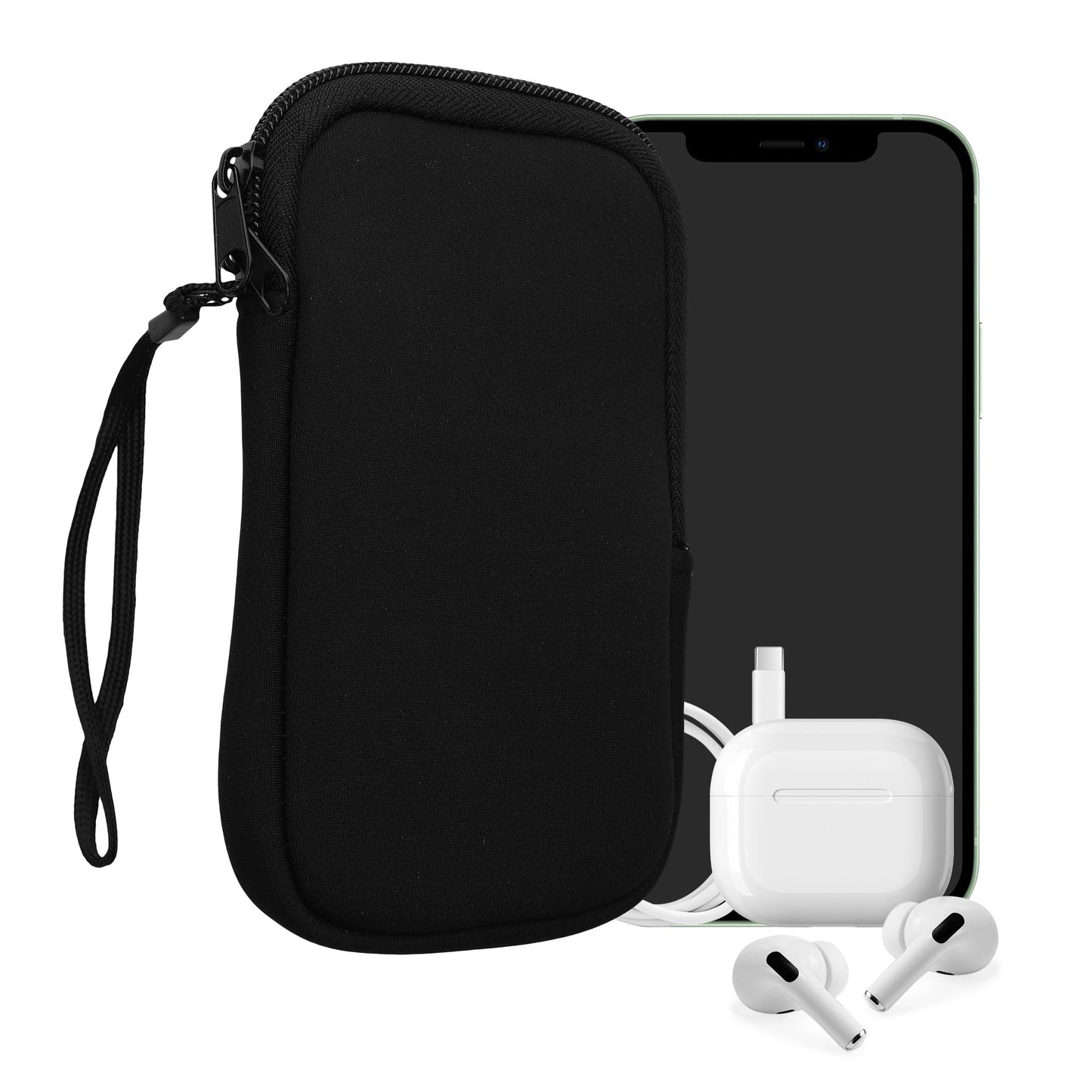 Telefona maciņš viedtālrunim līdz 6,5 collām kwmobile L – melns neoprēna vāciņš, 16,5 x 8,9 cm