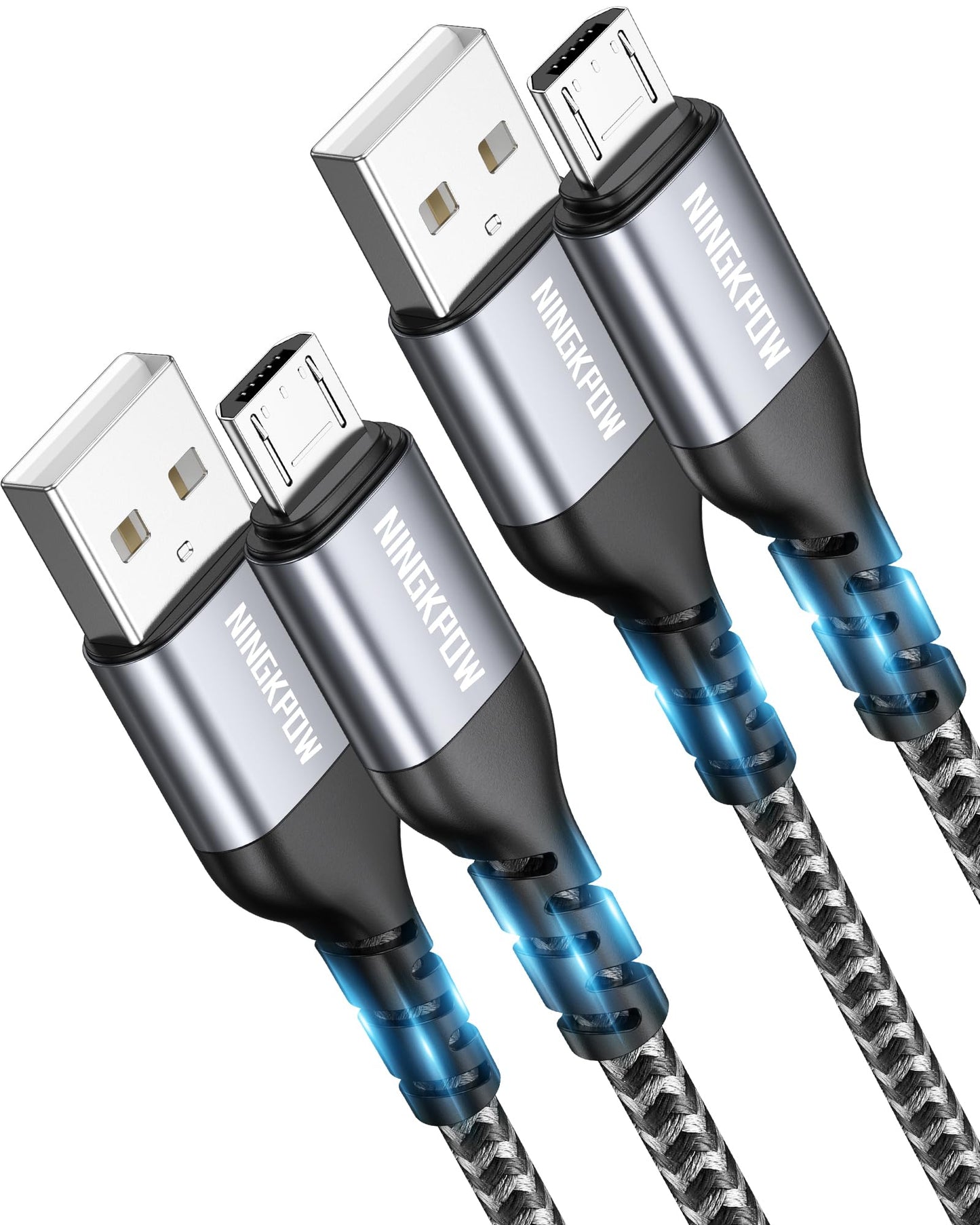 Micro USB kabelis 2 gab. 2 m, Nylon uzlādes kabelis, HighSpeed Android tālruņiem
