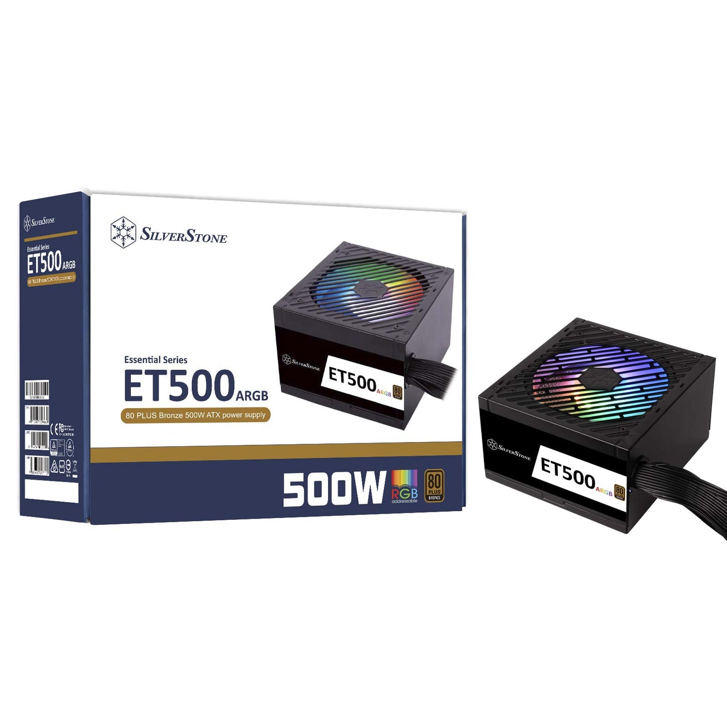 Silverstone SST-ET500-ARGB - 500W 80-Plus Bronze ATX power supply with 120mm ARGB fan