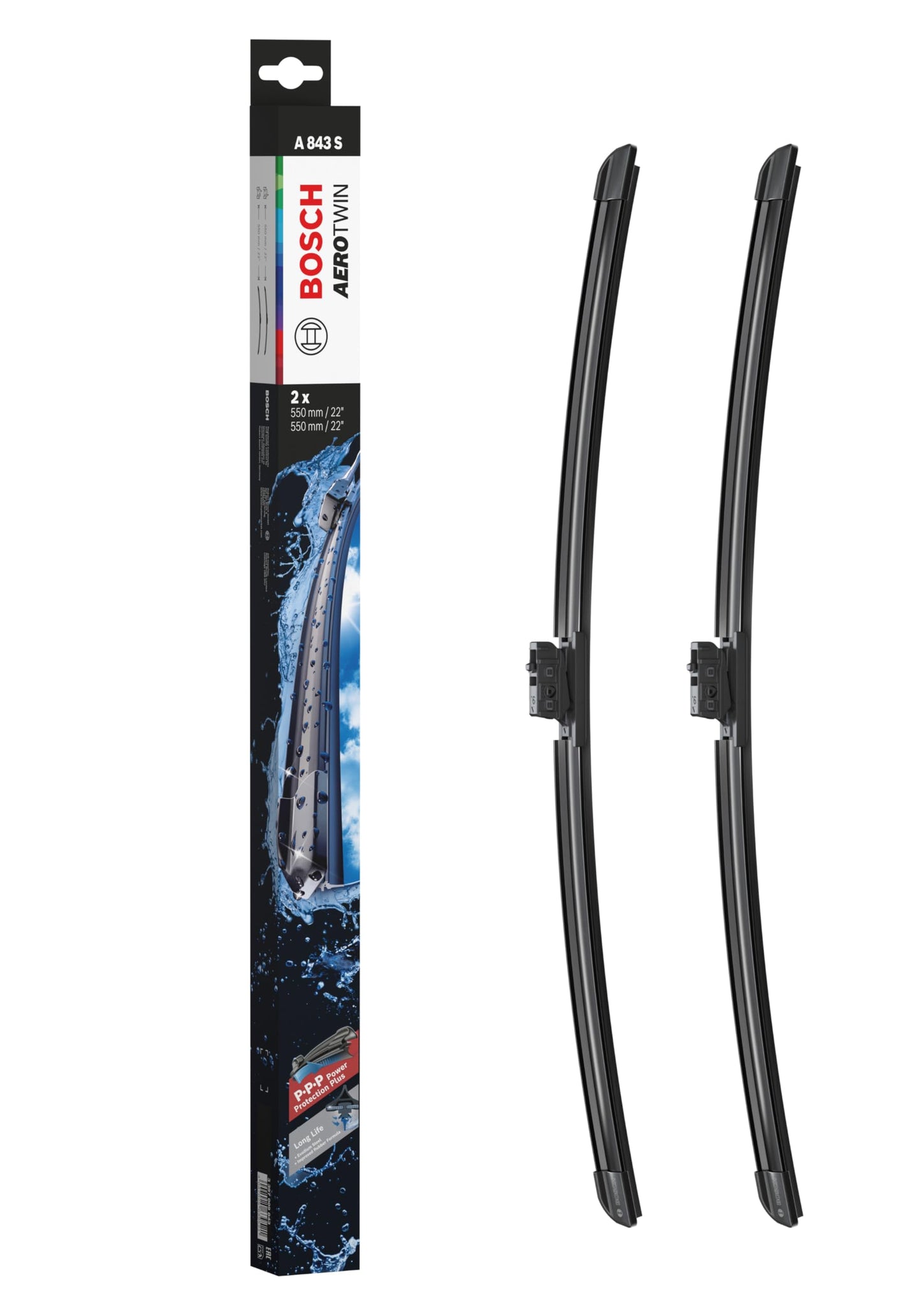 Vējstikla slotiņas Bosch Scheibenwischer Aerotwin A843S, 550mm/550mm, komplekts