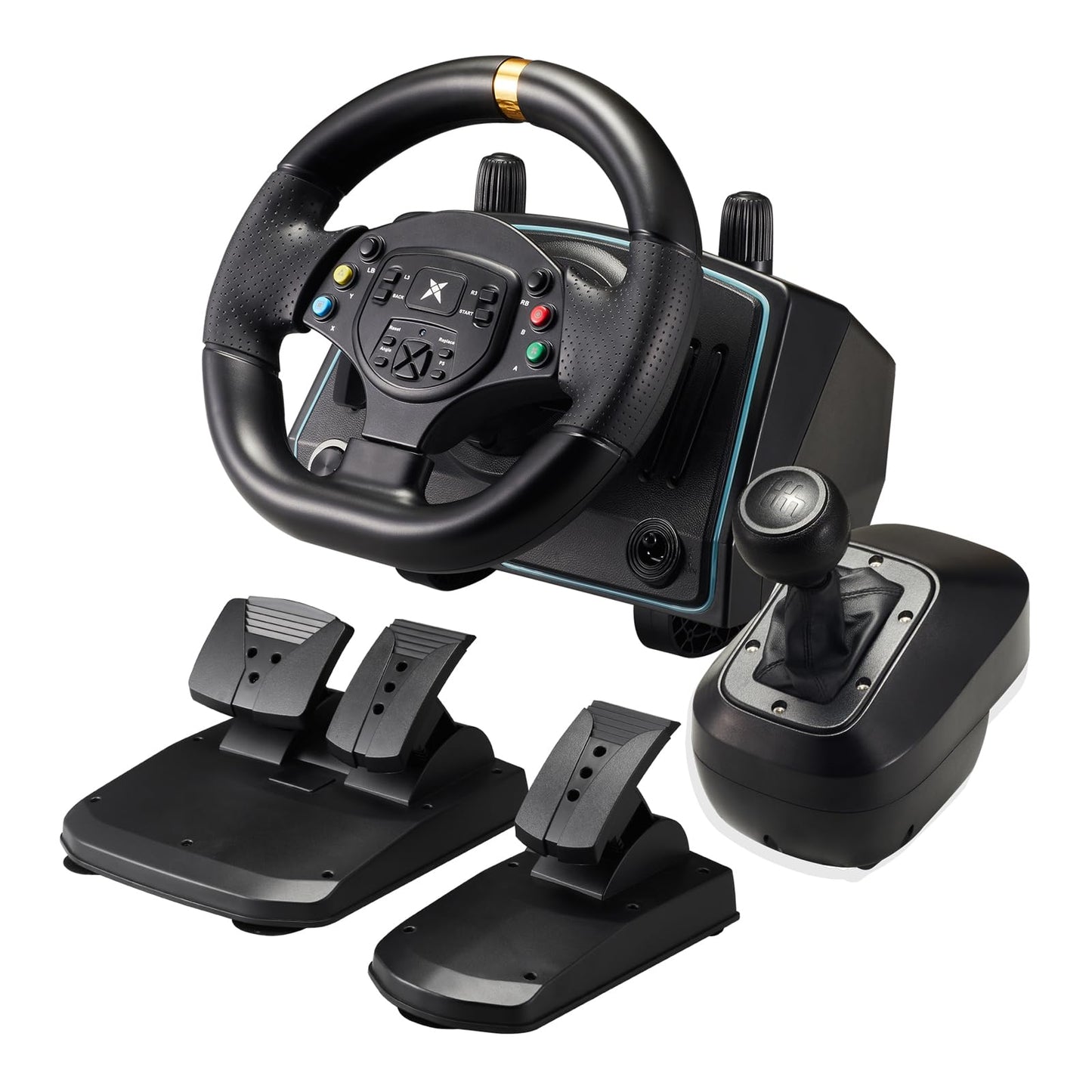 Racing stūre NBCP P808A ar pedāļiem un 6+ pārnesumu kloķi, 1080° Hall efekta stūrēšana, vibrācijas atgriezeniskā saite, saderīga ar PC un laptopu
