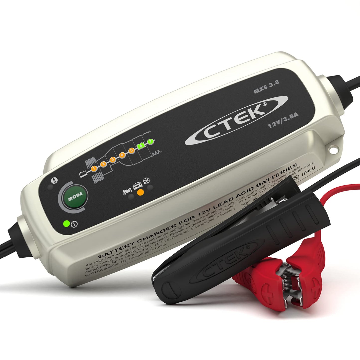CTEK MXS 3.8, 12V akumulatora lādētājs, uzturēšanas lādētājs, viedais auto akumulatora lādētājs, auto un motocikla lādētājs, akumulatoru uzturētājs ar desulfatācijas programmu un ziemas programmu