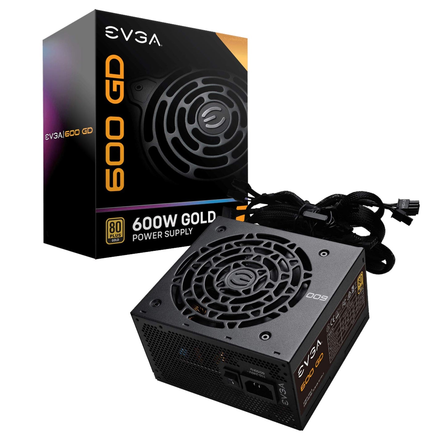 EVGA 600 GD - 80+ GOLD 600W power supply with 5-year warranty, efficient and reliable performance.