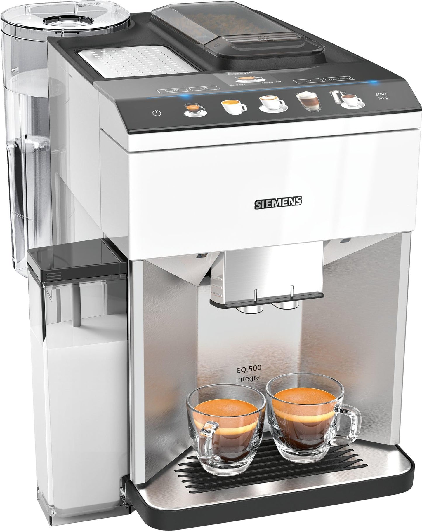 Siemens EQ.500 TQ507R02 - Fully automatic espresso machine, 1.7L capacity, stainless steel, white finish.