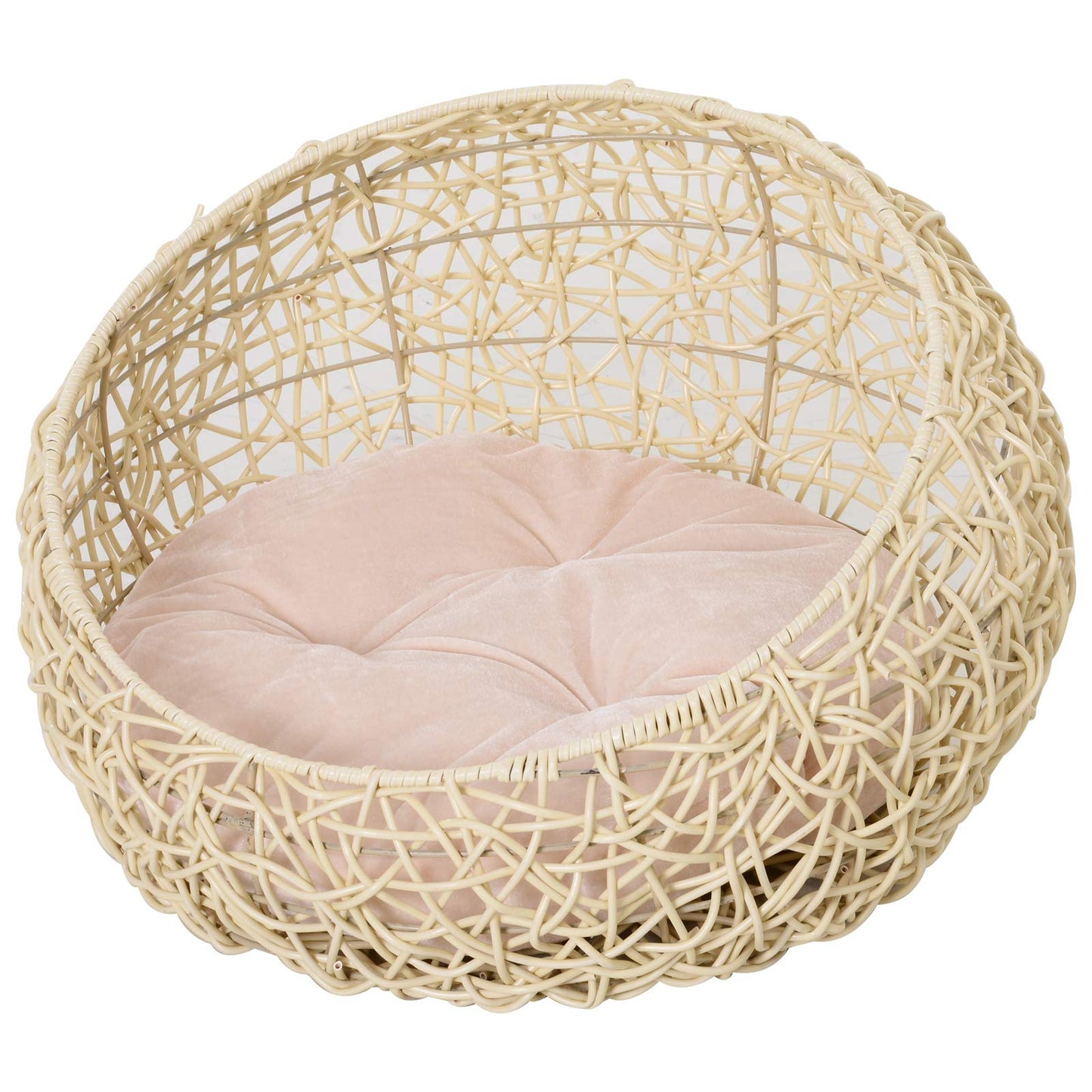 PawHut rotangpalmas kaķu grota ar spilvenu kaķiem un suņiem, Ø56 x 35 cm, bēša