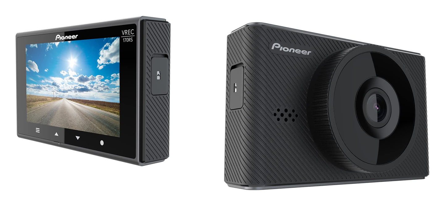 Pioneer VREC-170RS dashcam: priekšējā kamera ar Full HD ierakstu, 139° platleņķis, GPS izsekošana, stāvvietas uzraudzība, 3“ LCD displejs + lietotnes kontrole
