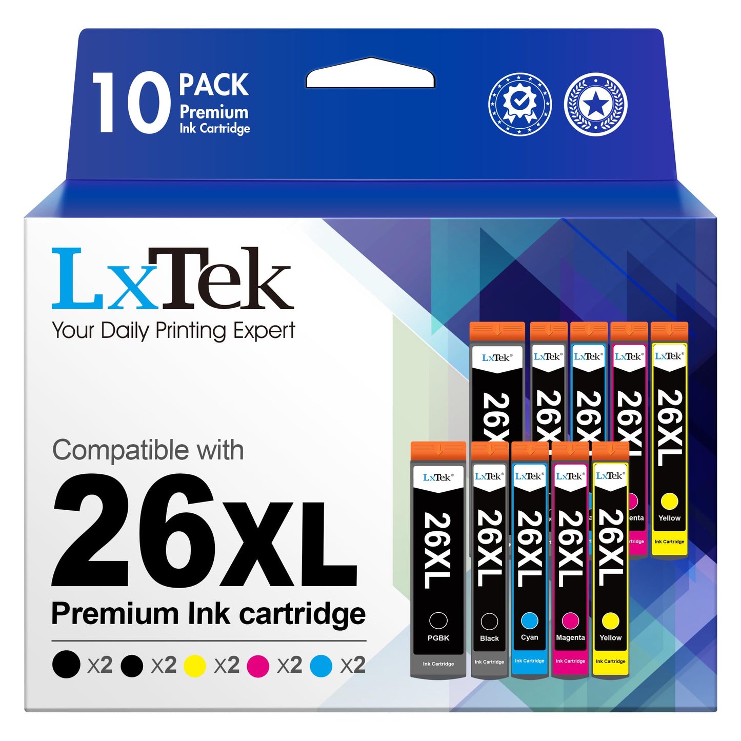 LxTek 26XL printeru kasetnes - saderīgas ar Epson Expression Premium XP-600, XP-620, XP-510, 10 iepakojumi
