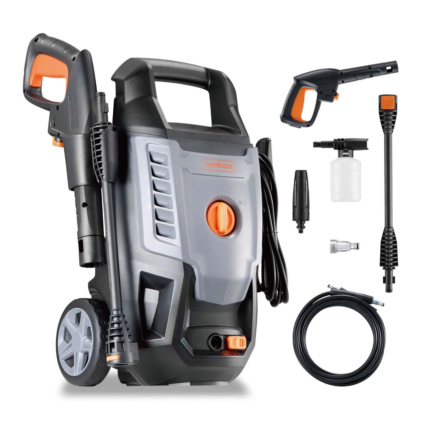 Augstspiediena mazgātājs VonHaus 1600W ar 7 TLG Zubehör, 390 l/h, max.130 bar, pārnēsājams, 5m šļūtene