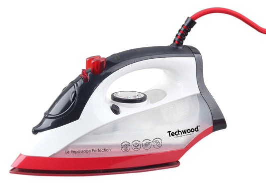 Techwood TFV-2405C gludeklis - keramika, melns, balts/sarkans, efektīvs un stilīgs gludināšanas risinājums.