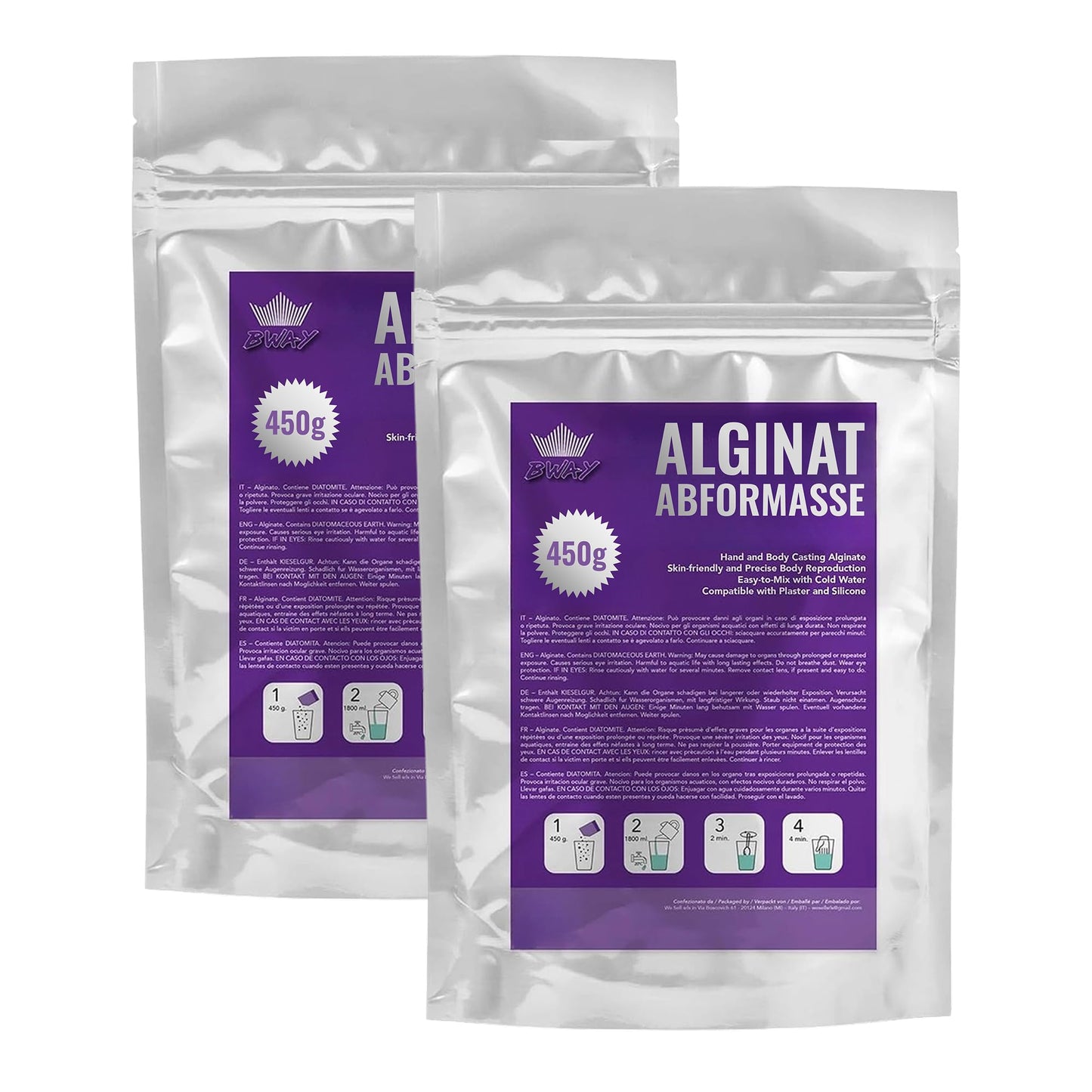 Algināta nospiedumu masa BWAY, augstas precizitātes algināts detalizētiem rokas nospiedumiem un atlējumiem, 900 g (2 × 450 g)