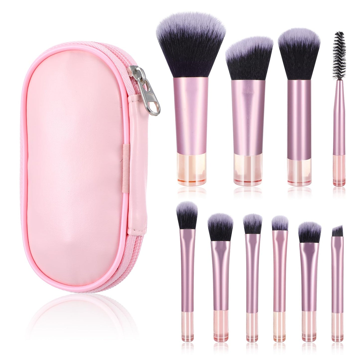 Ceļojumu kosmētikas otu komplekts, 10 gab. Mini Make Up Pinsel Set ar uzglabāšanas somiņu, pārnēsājams grima otu komplekts skropstām, tonālajam krēmam, acu ēnām, konturēšanai un vaigu sārtumam