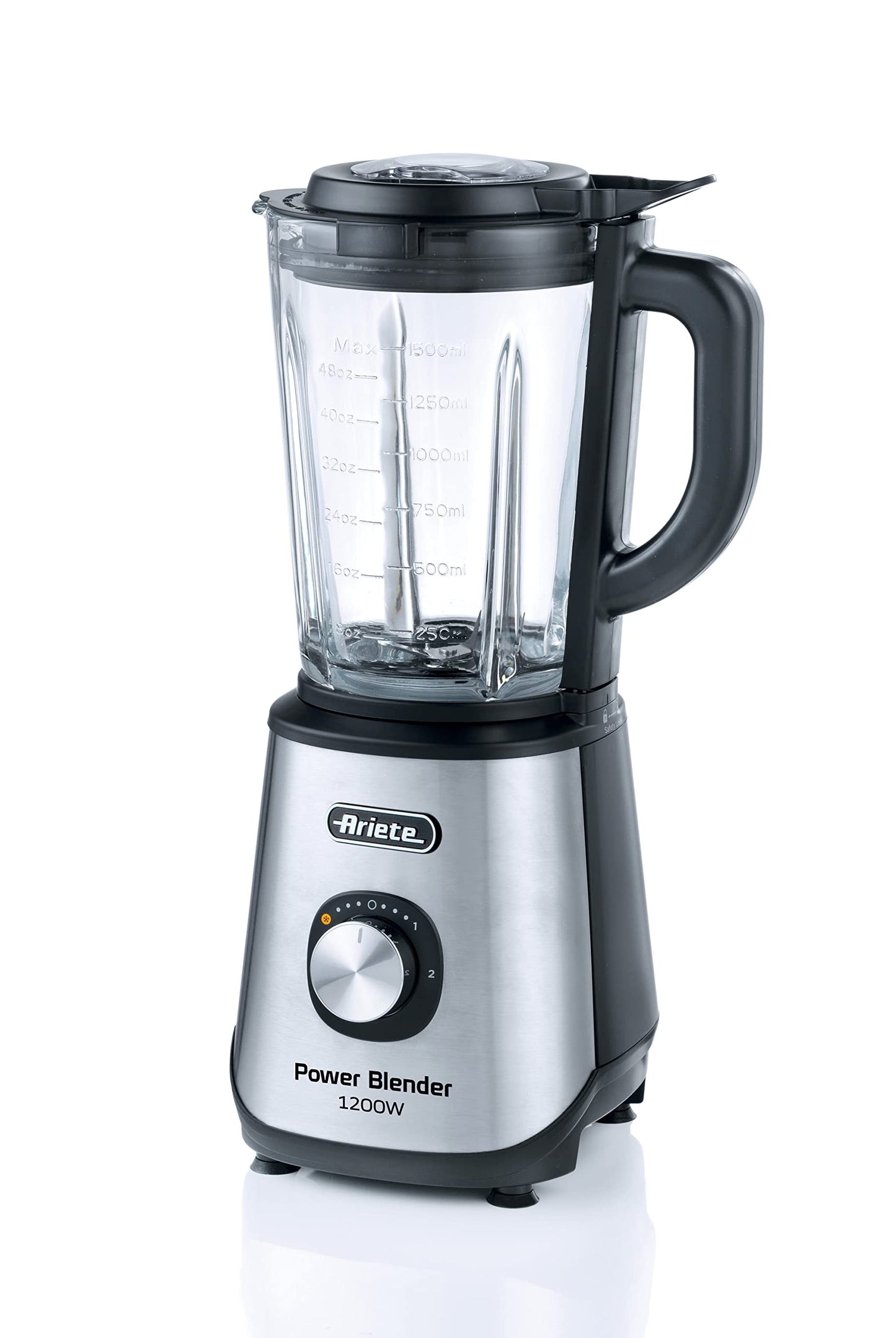 Ariete Power Blender 579 - 1200W, 4 stainless steel blades, 2 speeds + pulse, 1.5L capacity, non-slip feet, silver.