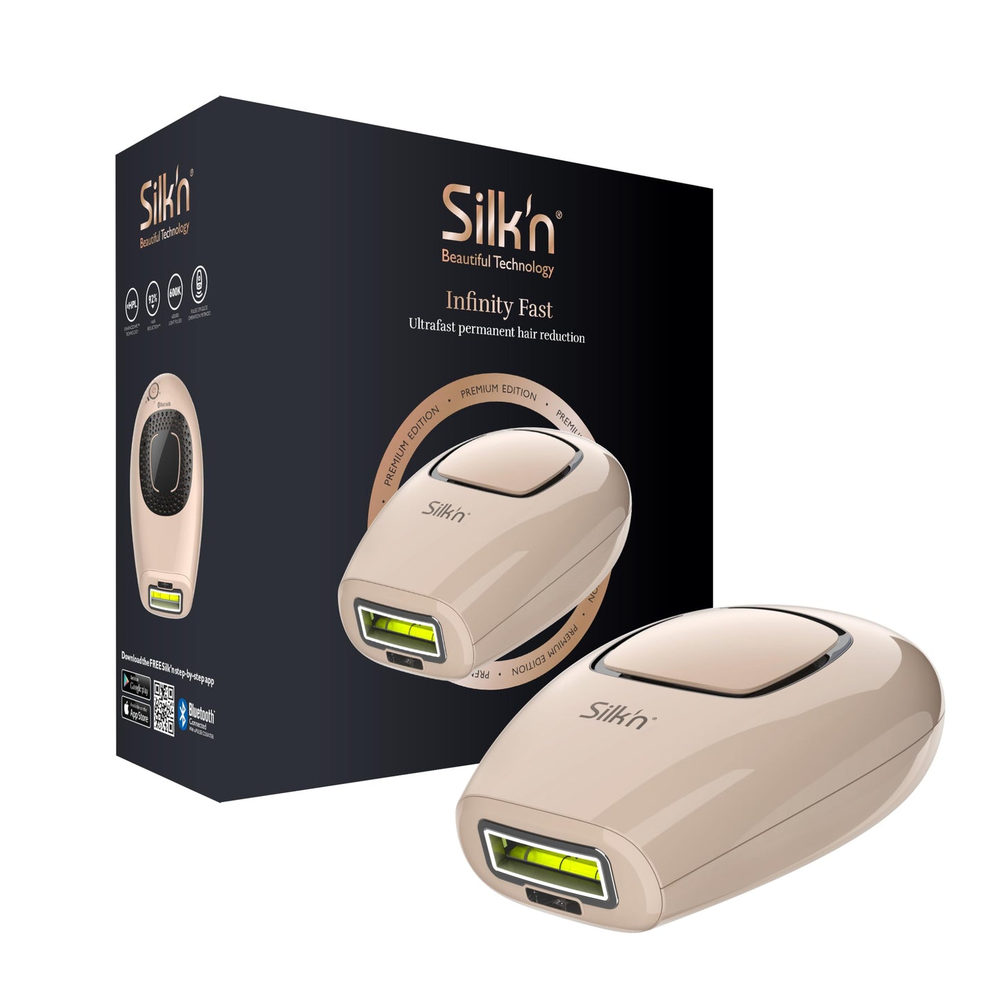 Silk`n Infinity Ātri - At-home hair removal device with advanced light technology and ergonomic design.