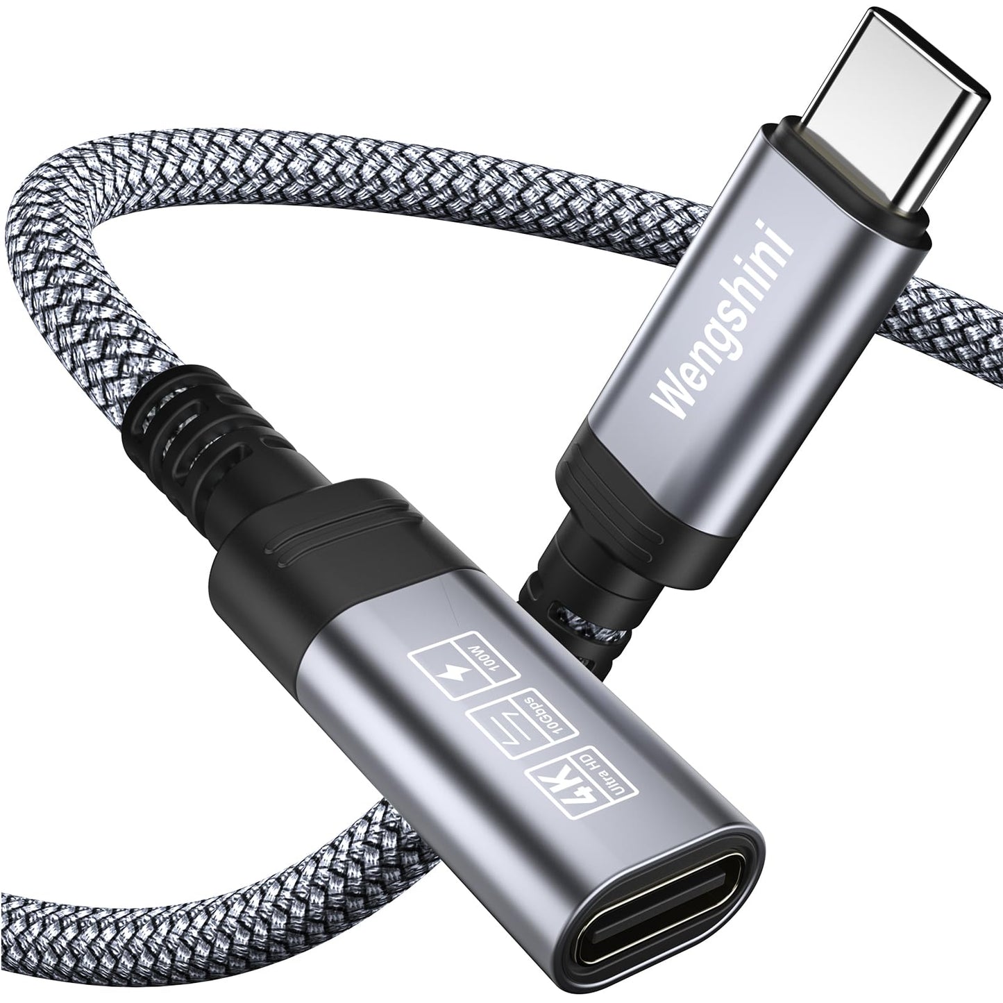 USB-C pagarinātājs 1,5 m Wengshini, USB-C ligzda uz USB-C spraudni, 100 W/20 Gbit/s, datu pārraide klēpjdatoram, tālrunim un monitoram