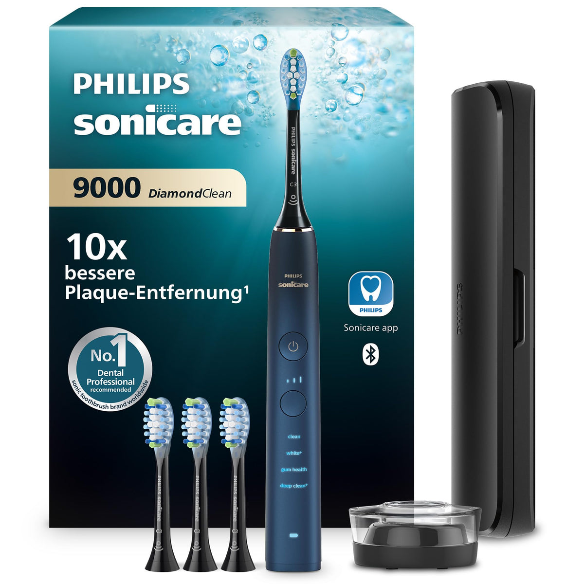 Elektriskā skaņas zobu birste Philips Sonicare DiamondClean 9000 sērija, 4 C3 Premium Plaque Defense uzgaļi, Aquamarine, HX9911/89