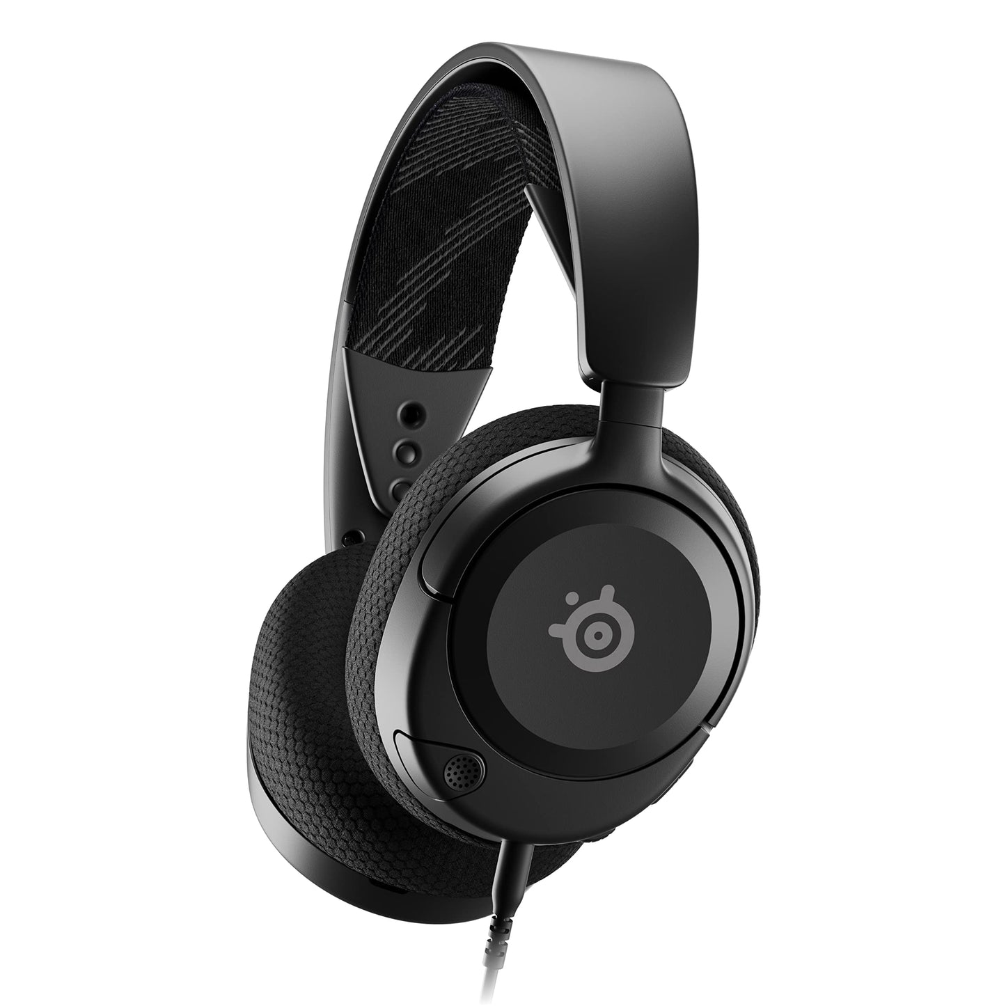 Spēļu austiņas SteelSeries Arctis Nova 1, daudzsistēmu austiņas ar Hi-Fi draiveriem, 360° telpisko skaņu, AirWeave Memory Foam ausu spilventiņiem un trokšņu slāpēšanas mikrofonu, PC, PS5, Switch, Xbox, melnas