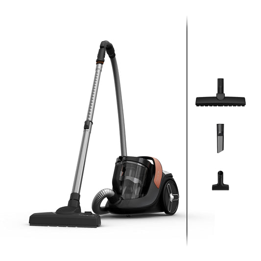 Rowenta Green Force Cyclonic Effitech - Bagless vacuum cleaner, 500W, 2.5L capacity, 68dB, black/terracotta design.
