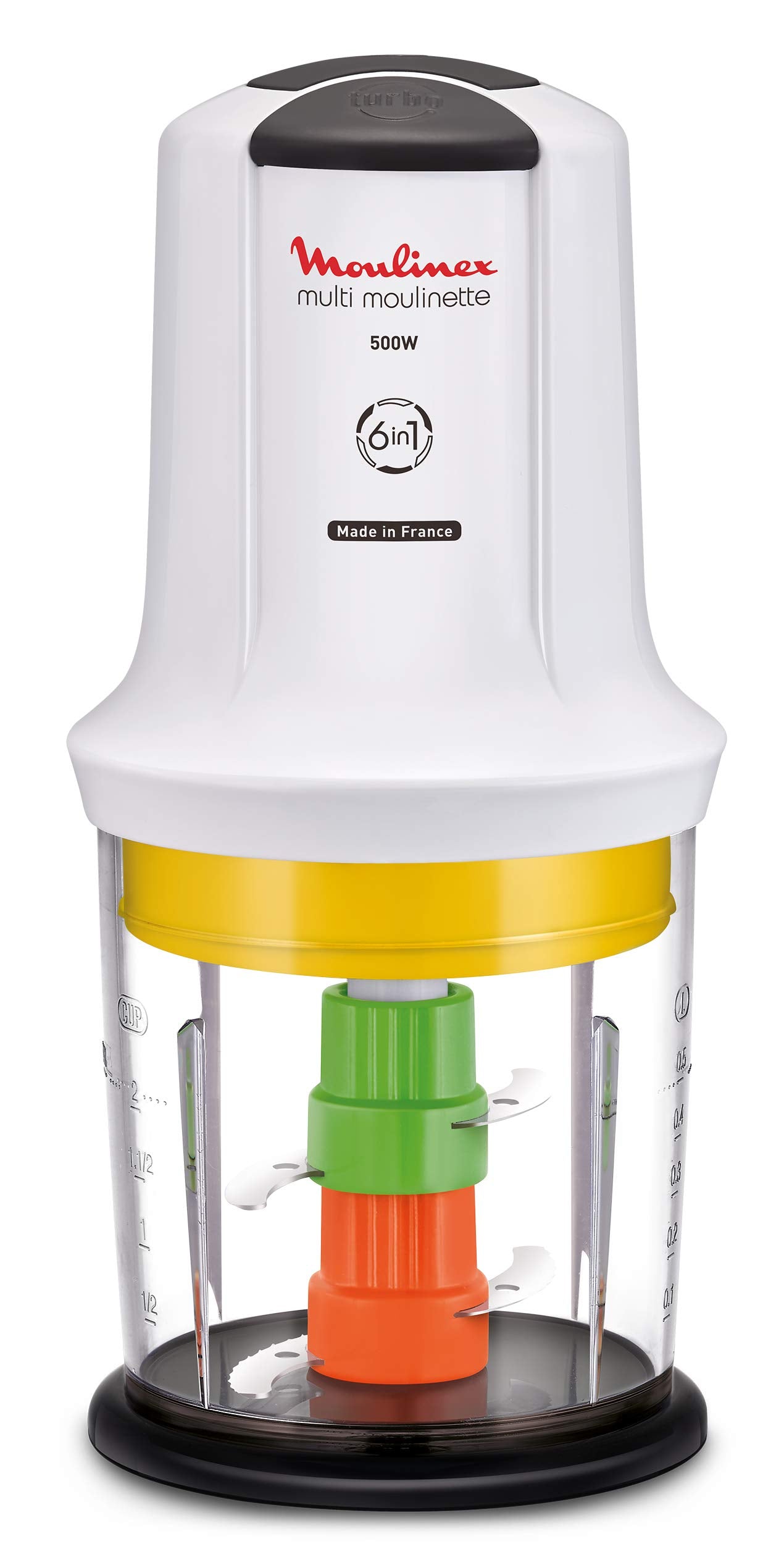 Moulinex AT7231 Multi Moulinette - White and dark gray, versatile food chopper, durable polyester plastic construction.