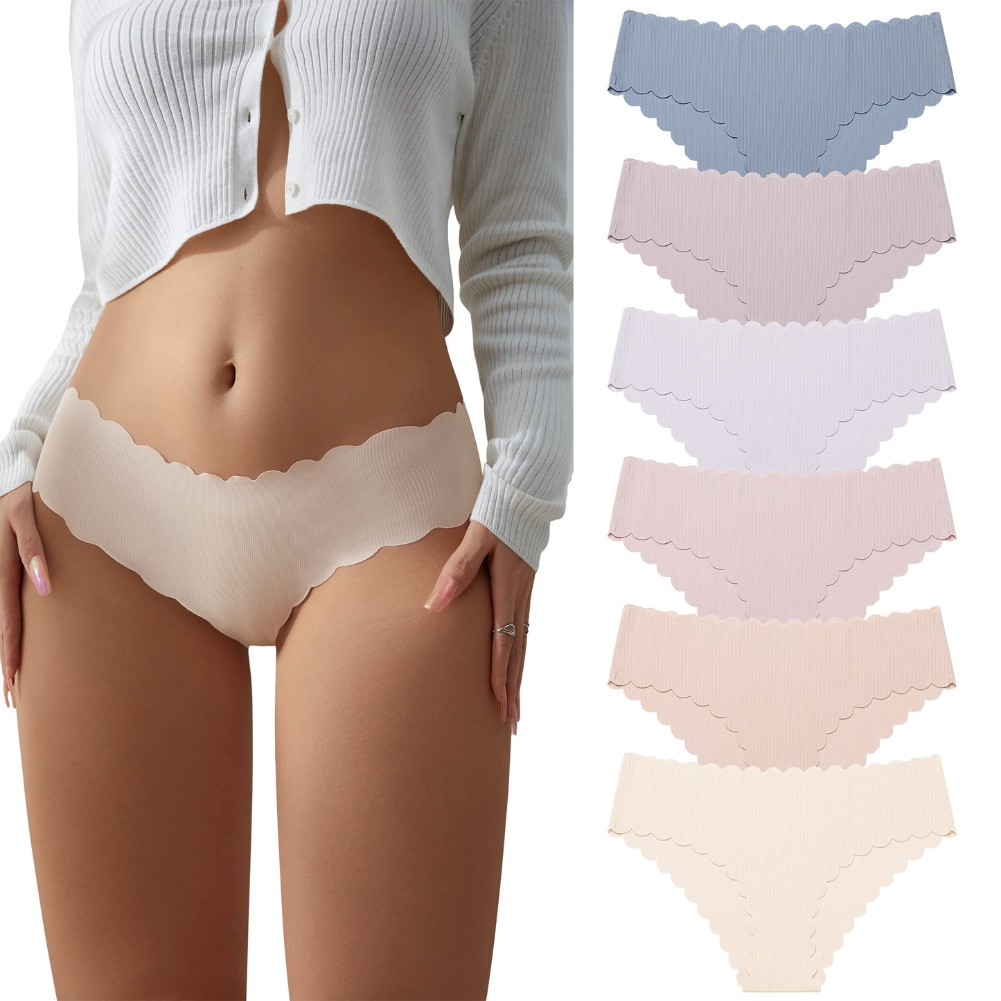 SHARICCA sieviešu bezšuvju apakšveļa, elastīgas hipster biksītes, Brazilian biksītes, nemanāmas, mīkstas biksītes, svītrainas bikini biksītes, sieviešu apakšbikses 6 gab. iepakojumā (Mehrfarbig-6P01, M)