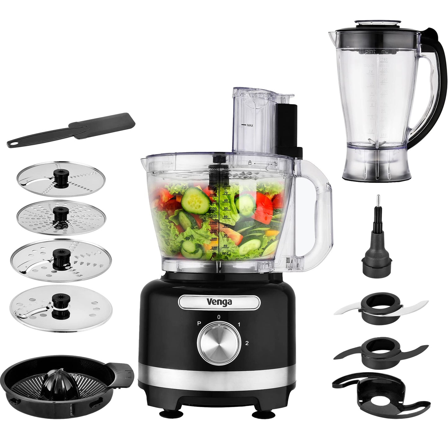 Venga! 8-in-1 virtuves mašīna, 3 l bļoda, 1,75 l maisīšanas trauks, 2 ātrumu līmeņi, turbo funkcija, 1000 W, melna/sudraba, VG HA 3001