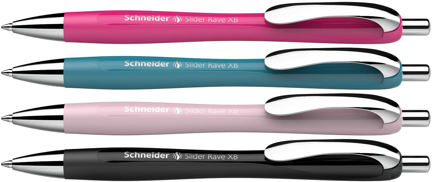 Gēla pildspalvas Schneider Slider Rave XB, 4 gab., melna un 3 krāsas