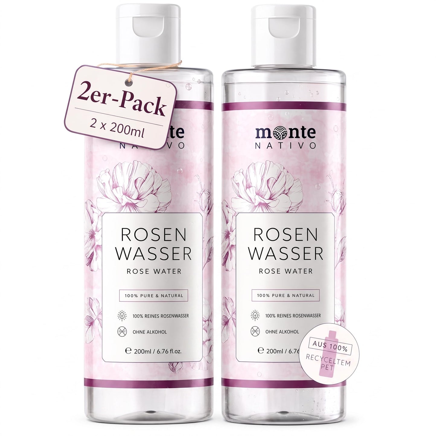 Rožūdens sejas toniks 2x200ml Monte Nativo (400ml), dabīgā kosmētika
