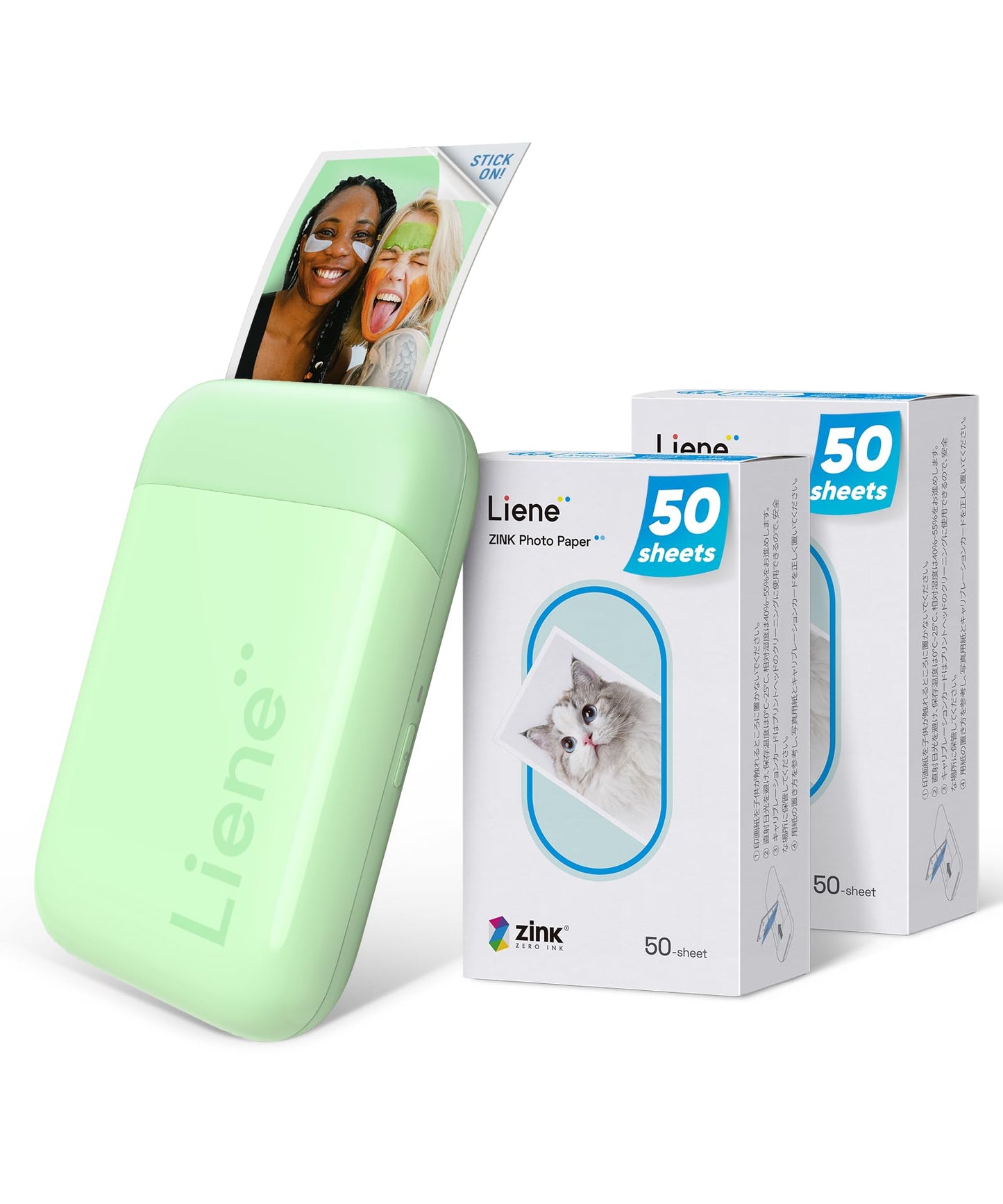 Liene Pearl K100 fotoprintera komplekts (zaļš) – mini printeris viedtālrunim (5x7,6cm) ar 100 loksnēm Zink fotopapīra, pašlīmējošu aizmuguri, 300 DPI Bluetooth, iOS/Android, iebūvētu akumulatoru