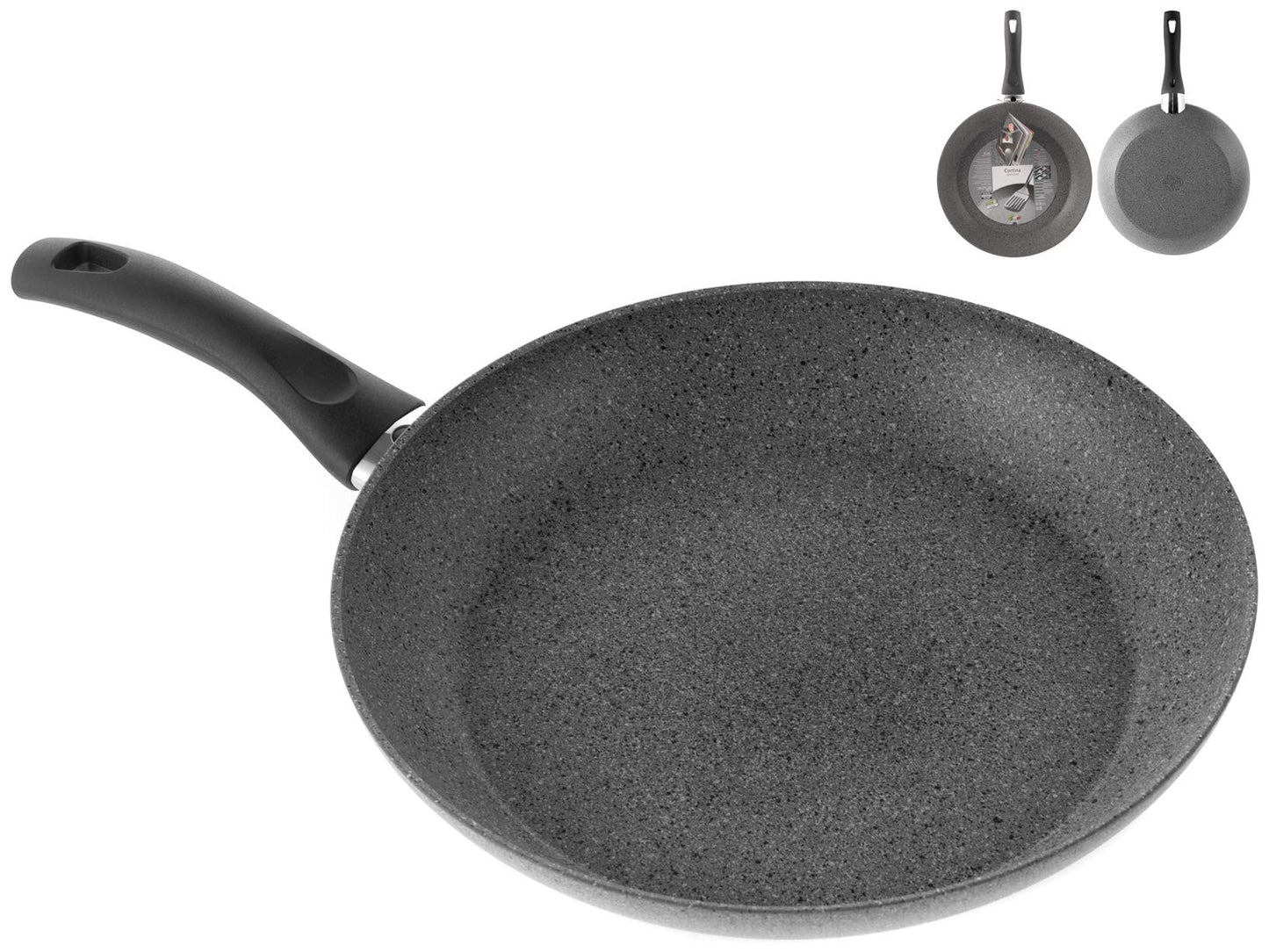 BALLARINI Cortina Granitium - 30 cm aluminum frying pan with stainless steel handle, gray, non-stick surface.