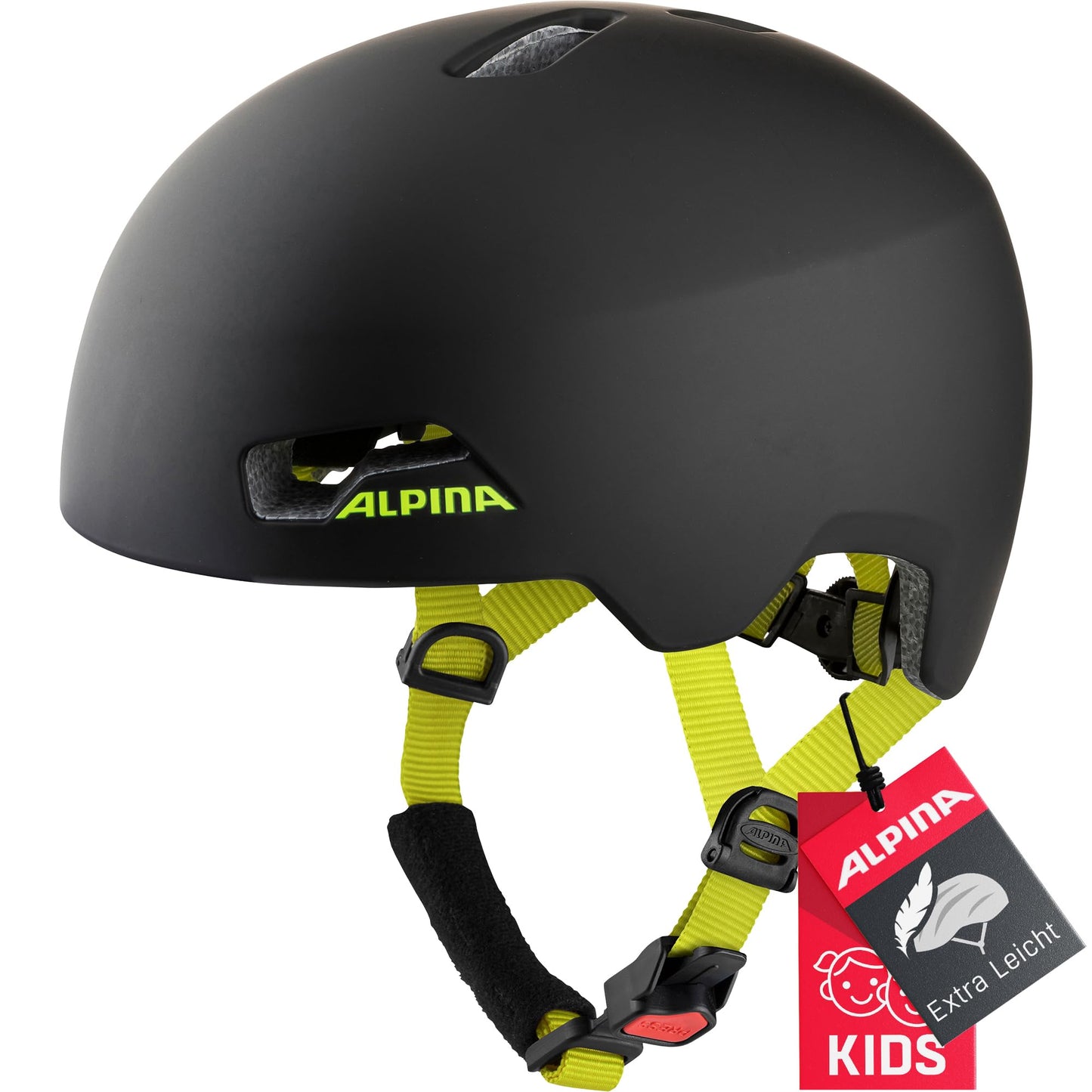 Bērnu velosipēda ķivere ALPINA Hackney, Black-neon Yellow matēta, 51-56 cm
