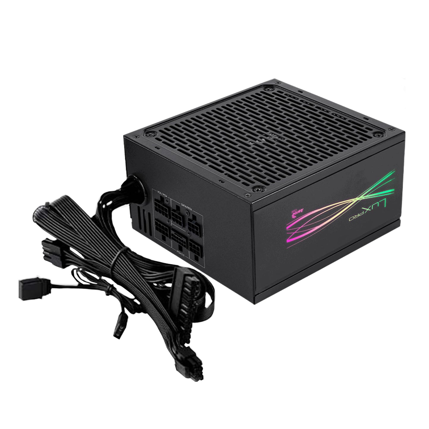 Aerocool LUXPRORGB850M - 850W RGB power supply, 80Plus Bronze, Japanese capacitors, ATX 3.0, PCIe 5.0, 5-year warranty, black.