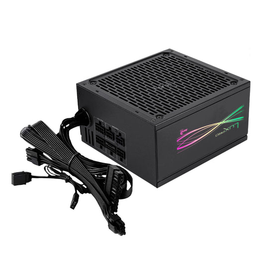 Aerocool LUXPRORGB850M - 850W RGB power supply, 80Plus Bronze, Japanese capacitors, ATX 3.0, PCIe 5.0, 5-year warranty, black.