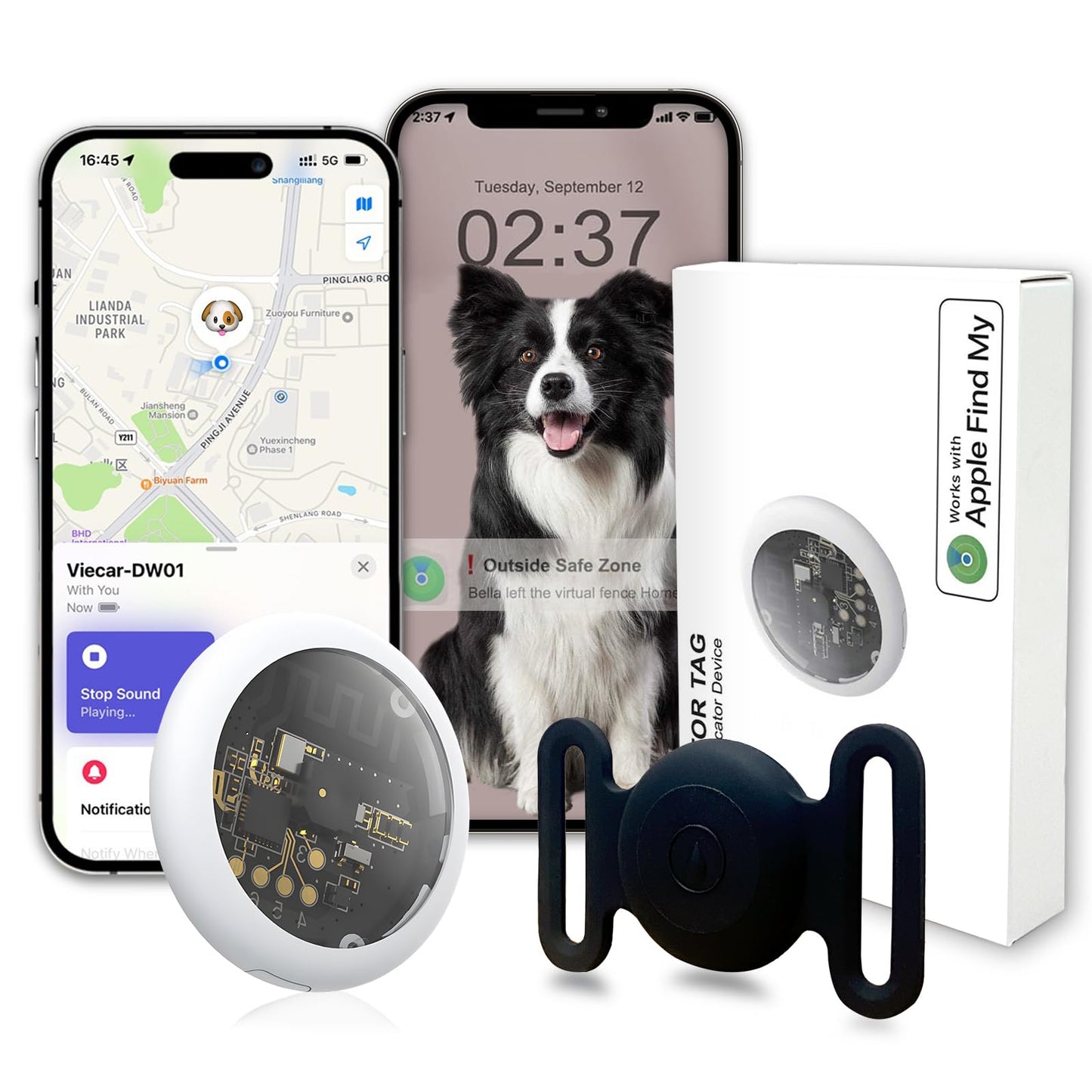 GPS izsekotājs suņiem bez abonēšanas iOS, suņu izsekotājs kaklasiksnai, IP67 ūdensizturīgs, mājdzīvnieku atrašanās vietas izsekošana, 365 ilgs akumulatora darbības laiks, mini izsekotājs suņu un kaķu kaklasiksnām (M13)