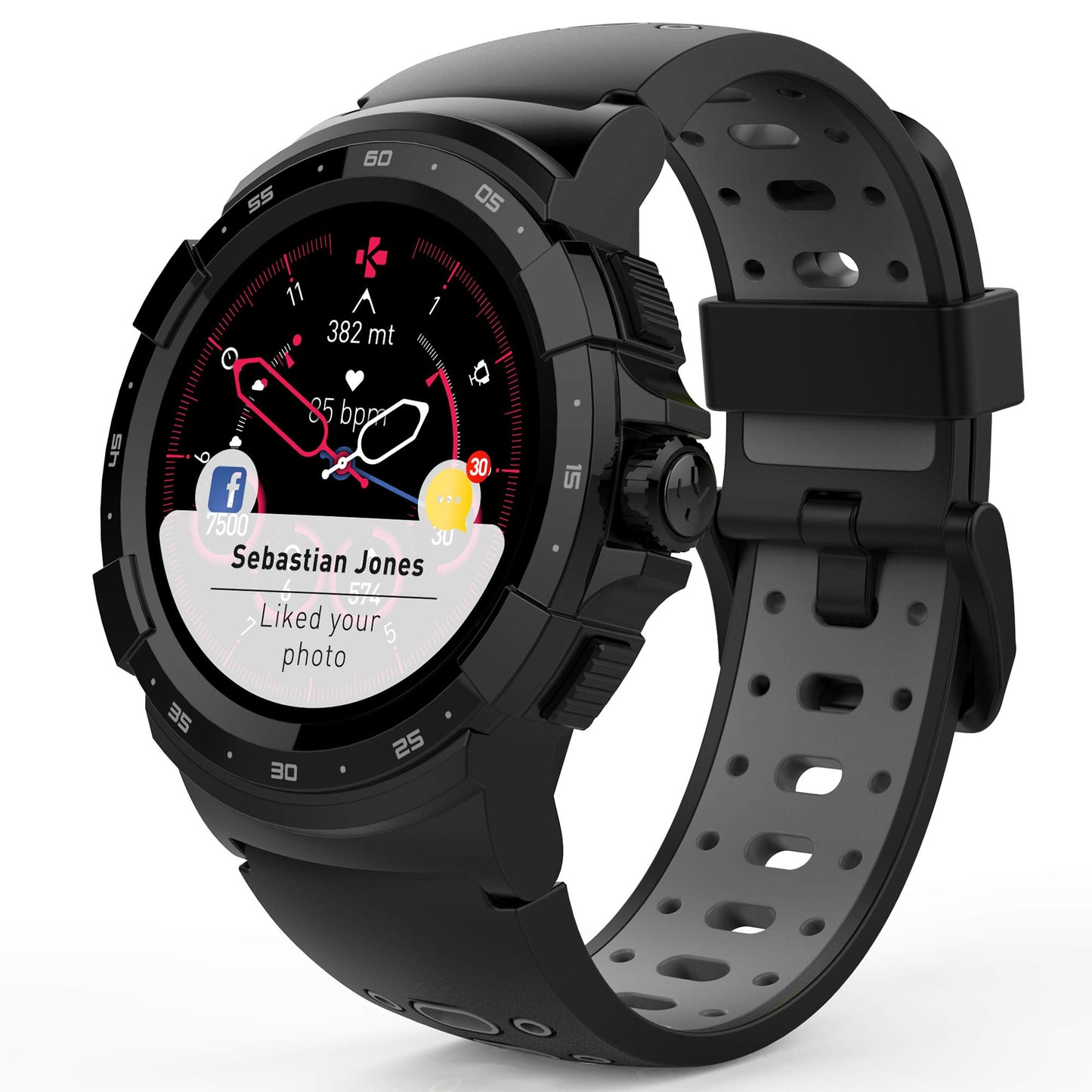 MyKronoz ZE Sport2 smartwatch - black, fitness tracking, heart rate monitor, customizable watch faces.