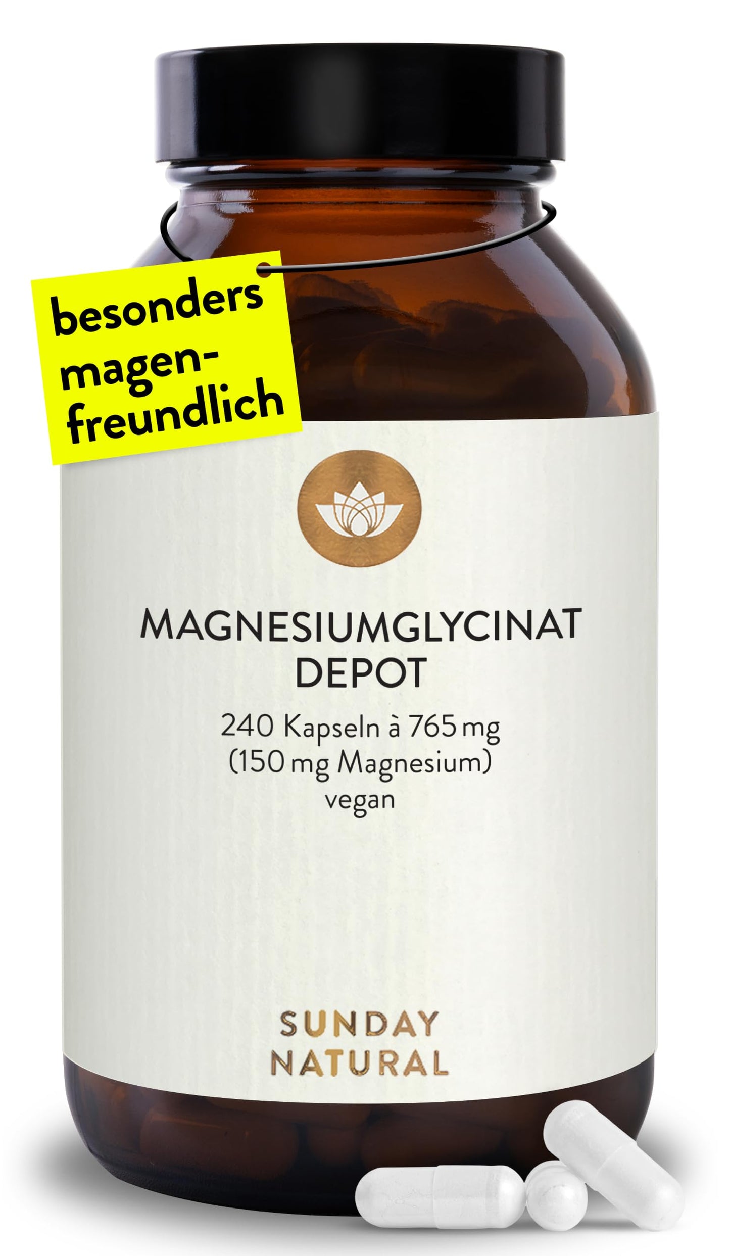 Uztura bagātinātājs SUNDAY NATURAL® Magnesium Bisglycinat, 240 kapsulas, 300mg tīra magnija dienas devā, depo magnija glicināts kā organisks aminoskābju helāts, laboratoriski pārbaudīts, vegānisks