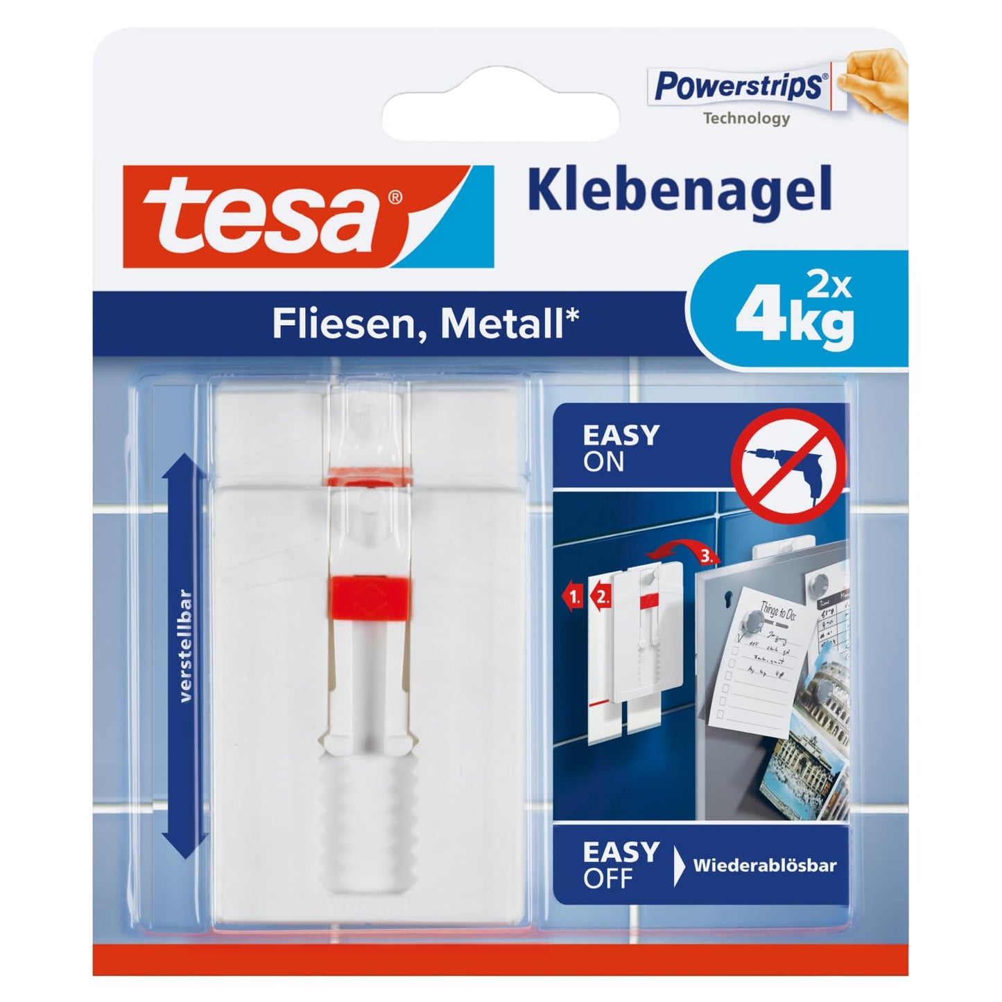 Līmes nagla tesa flīzēm un metālam, 4 kg - 2 naglas incl. tesa Powerstrips