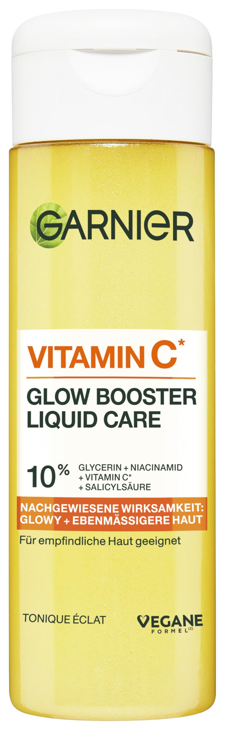 Sejas toniks ar C vitamīnu Garnier Vitamin C Glow Booster Liquid Care, niacinamīdu un salicilskābi, starojošam un vienmērīgam ādas tonim, tūlītējai mitrināšanai, vegānisks, 120ml