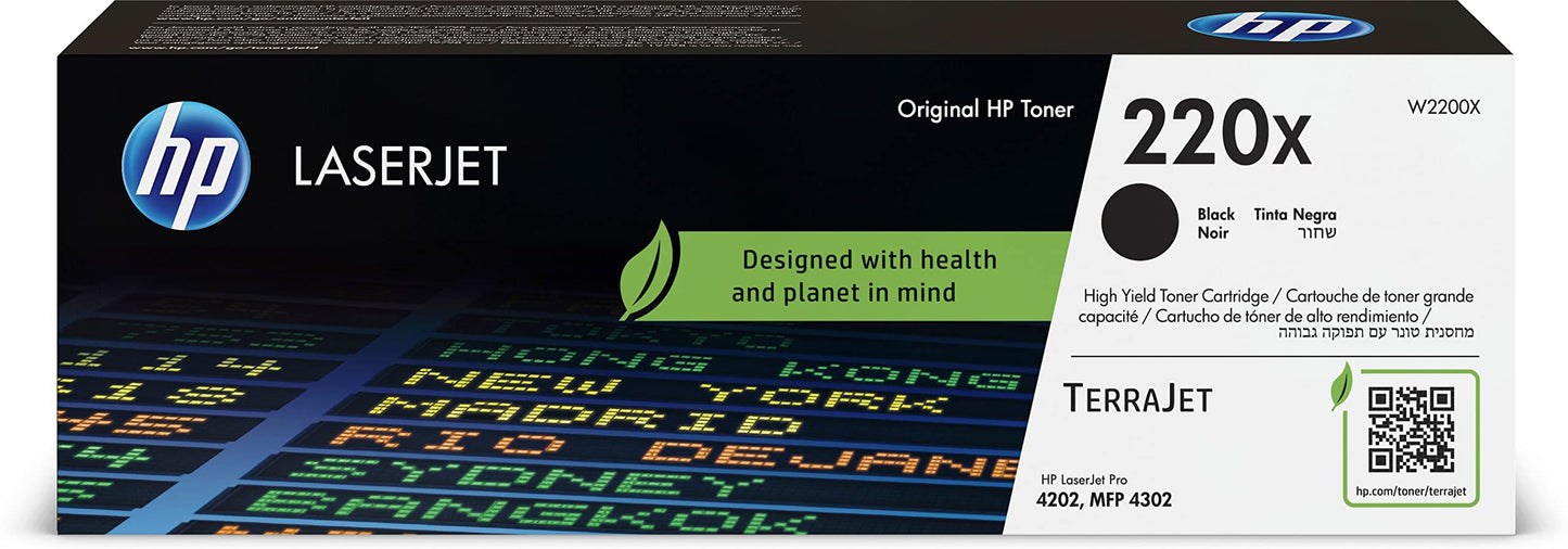 HP 220X Black Original LaserJet Toner Cartridge - High yield, sharp prints, compatible with HP LaserJet printers.