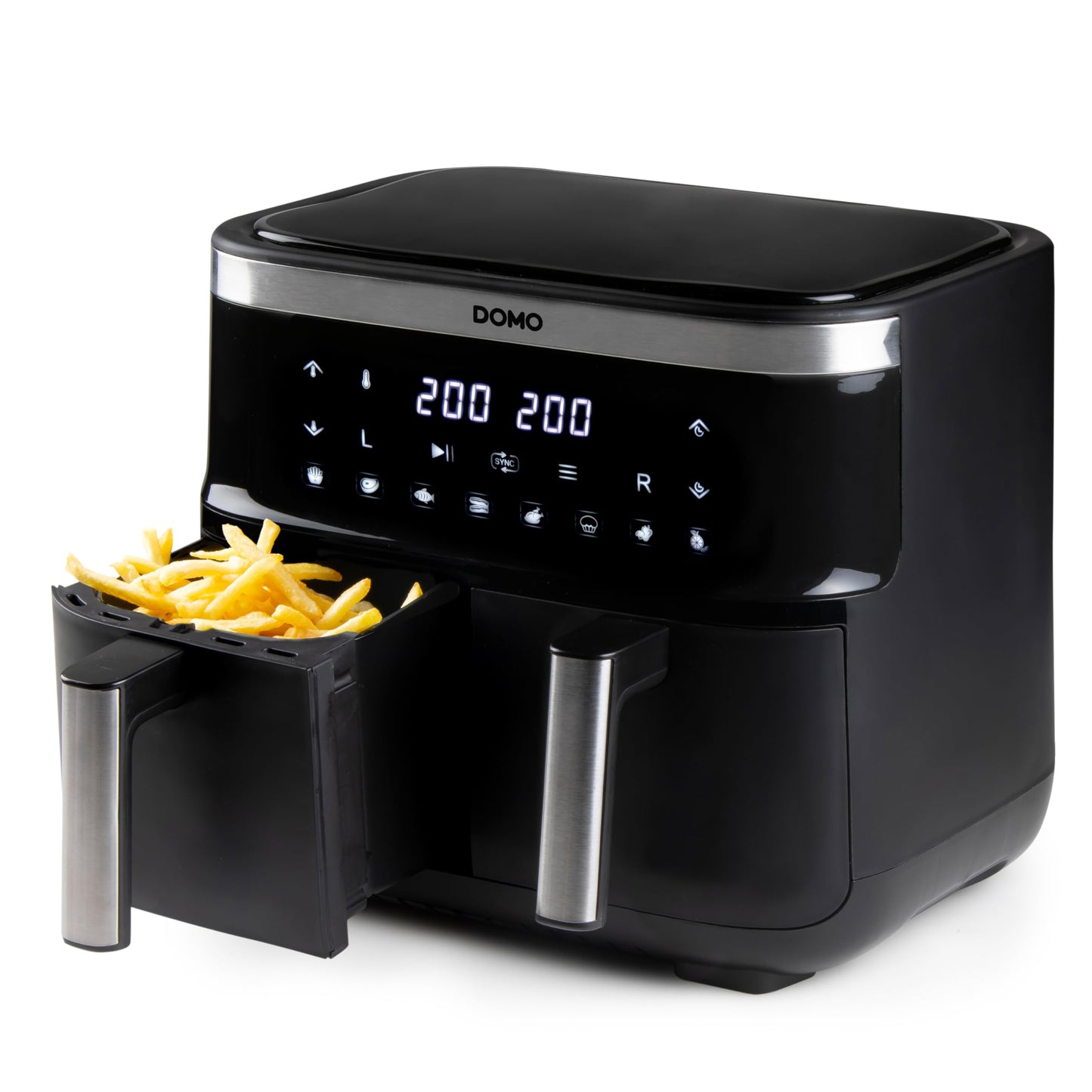 DOMO DO537FR dubultā karstā gaisa fritieris - 2x 4 L, 2850 W, digitāls, melns, veselīga cepšana bez eļļas