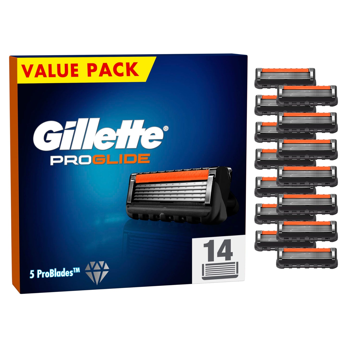 Gillette ProGlide skuvekļu asmeņi skuvekļiem, 14 rezerves asmeņi mitrās skūšanās vīriešiem ar 5 asmeņiem