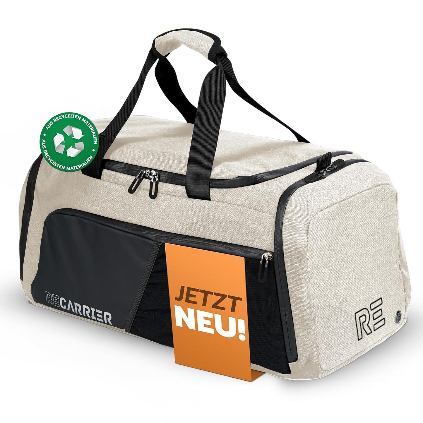 RECARRIER sporta soma no pārstrādāta PET, 50L, mugursoma un sporta soma vienā, ūdensizturīga, ar apavu nodalījumu, Savanna beige