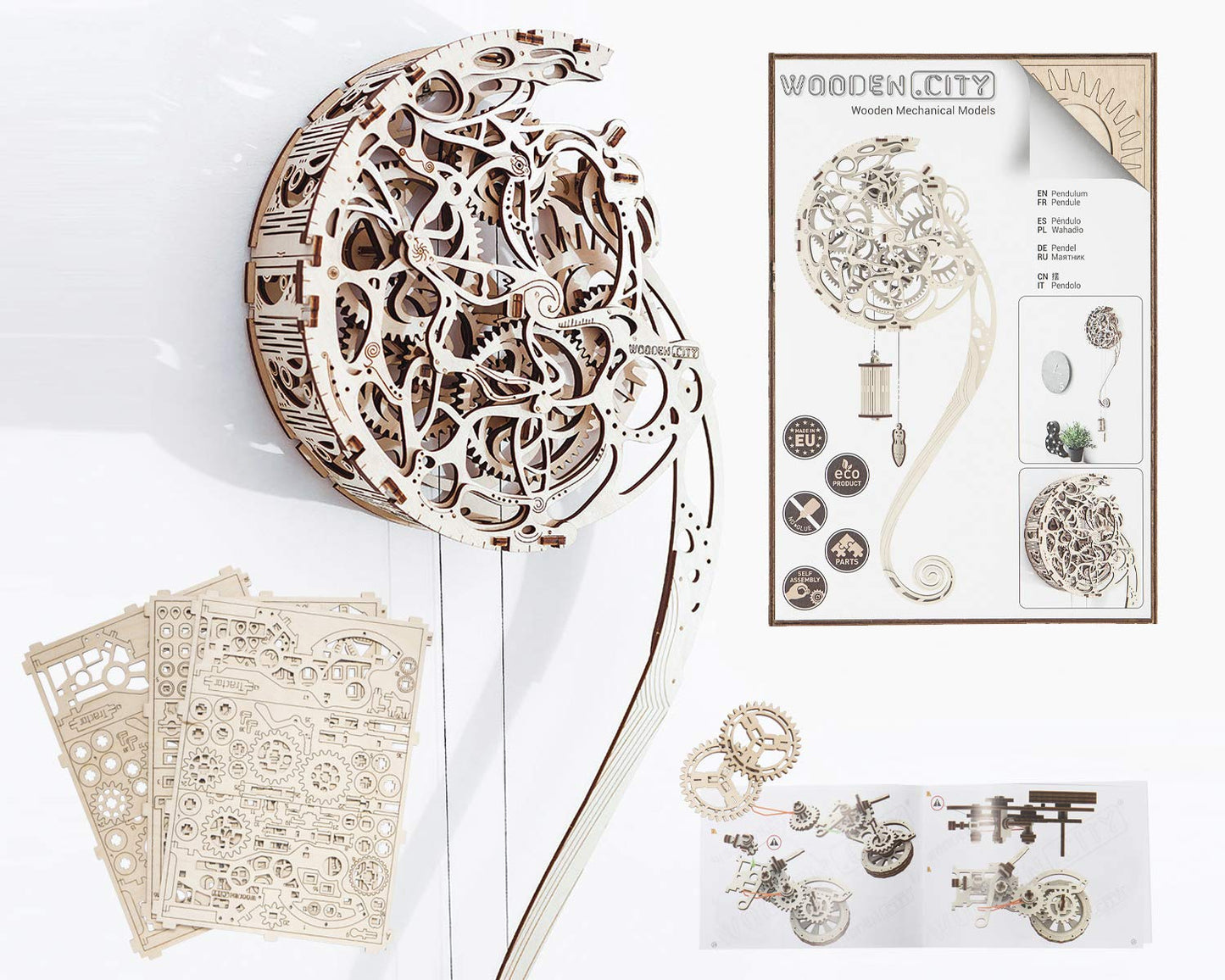 WOODEN.CITY Pendulum Clock - 3D puzzle assembly set, functional design, no glue required, perfect for DIY enthusiasts.