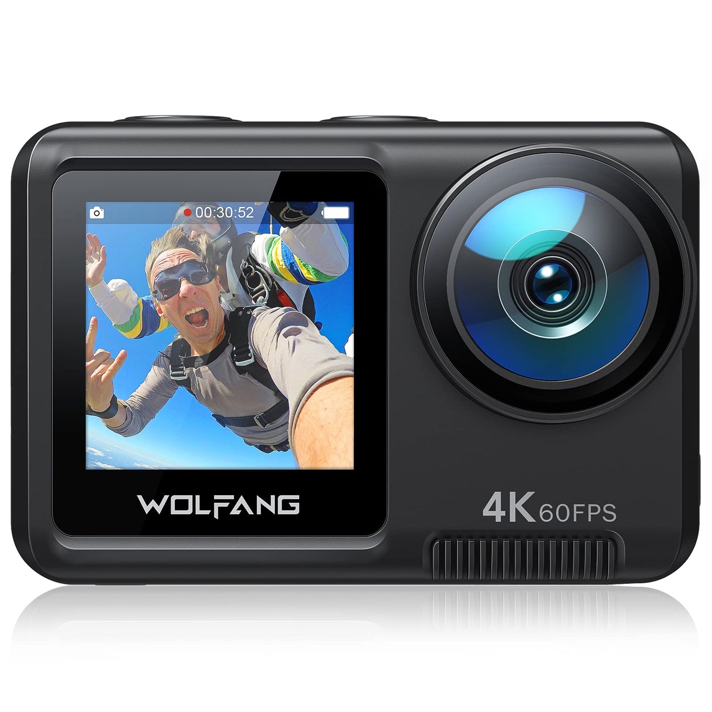 WOLFANG GA100 Action Cam 4K 20MP zemūdens kamera WiFi 40M ūdensizturīga EIS attēla stabilizators ķiveres kamera 170° plaša leņķa videokamera (ārējais mikrofons, 2.4G tālvadības pults, 2 akumulatori un piederumu komplekts)