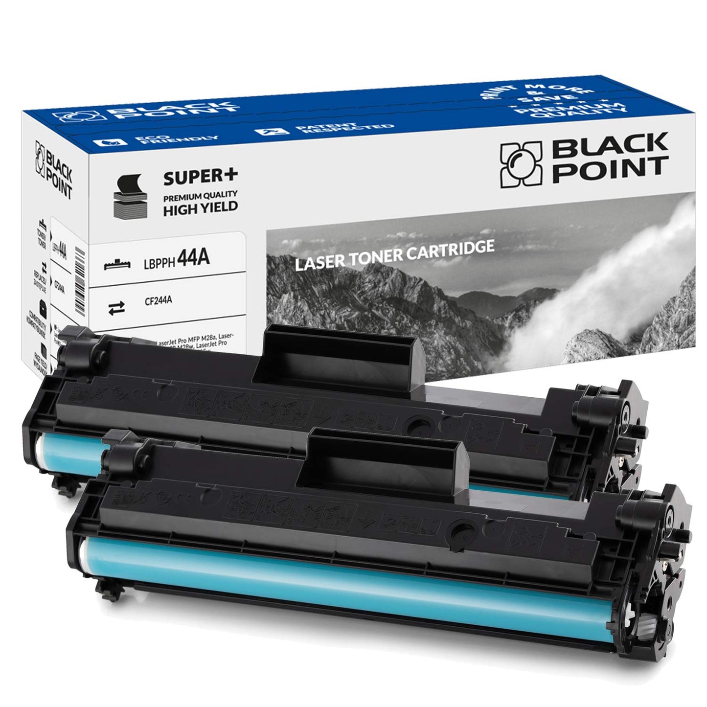BLACK POINT toneris 2 gab. - Saderīgs ar HP 44A CF244A, melns, 15% lielāka efektivitāte, piemērots Laserjet Pro M28A/M28W/M15A/M15W