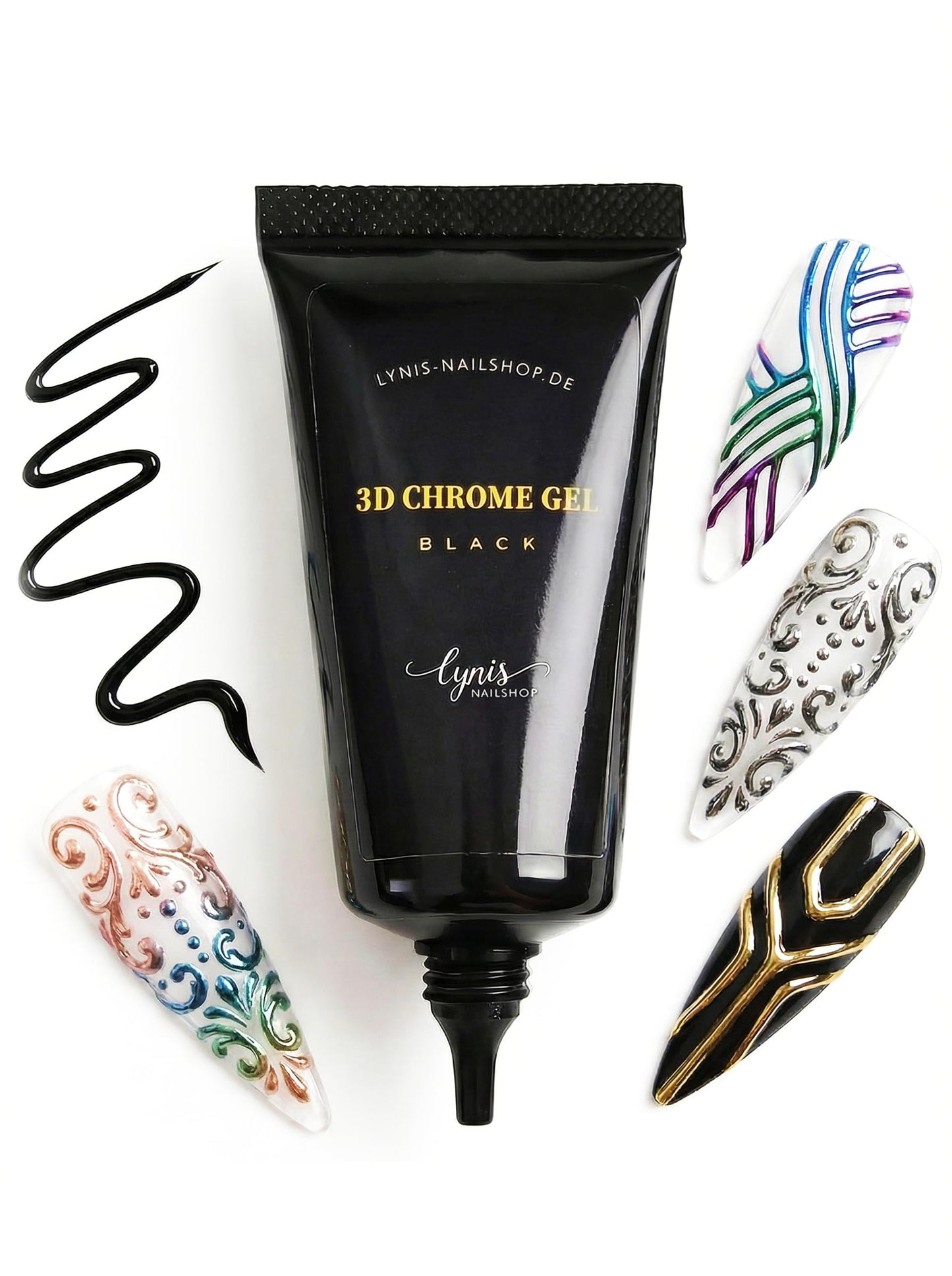 Nagu modelēšanas gēls Rhinestone 3D Chrome Gel BLACK 30g, augstas viskozitātes 3D nagu dizainam