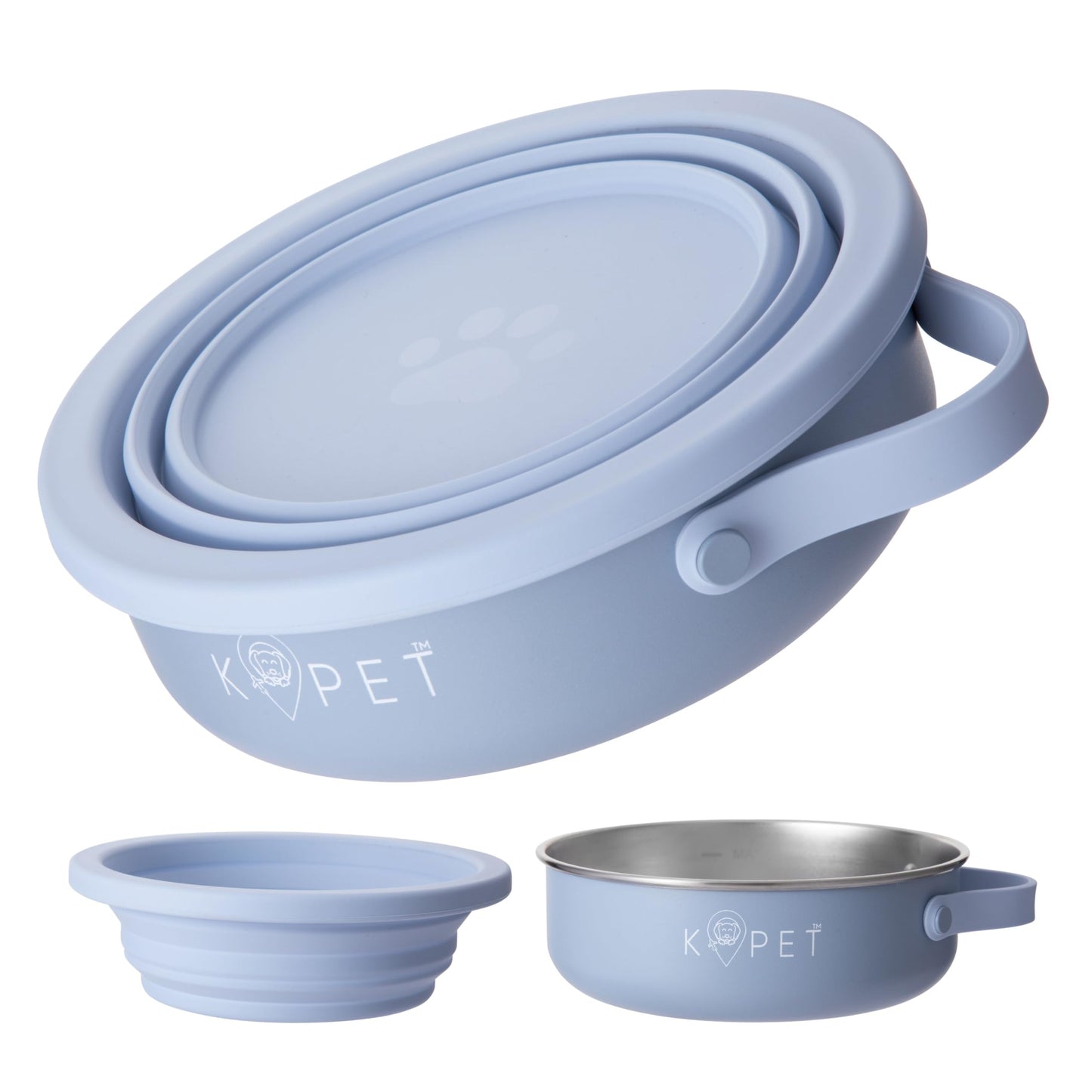 KPET® 2-in-1 salokāma suņu bļoda ceļojumiem, 900ml, nerūsējošais tērauds un silikons, neslīdoša, pārtikas un ūdens bļoda
